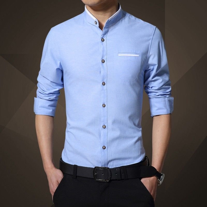 2016 Summer Slim Fit Casual Men Shirts Mandarin Collar Solid Camisas Hombre