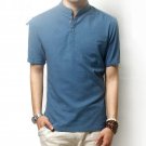 Comfortable Cotton Linen Men T shirts Short Sleeve Stand Collar Casual Shirt
