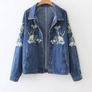 Floral Embroidery Single-breasted Lapels Denim Jeans Women Casual Jackets Coat