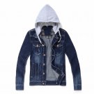 Men's Jeans Jacket Hat Detachable Turn-down Collar Casual Men Denim Coat