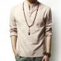 Summer Ventilated Cotton Linen Long Sleeve Slim Fit Men Causal Shirt
