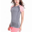 Patchwork Women's Short Sleeve Sports Quick Dry T-shirt Run Athletic Gym Tops