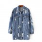 Spring Autumn Winter Women Wear Single Breasted Holes Long Jeans Coats and Jackets