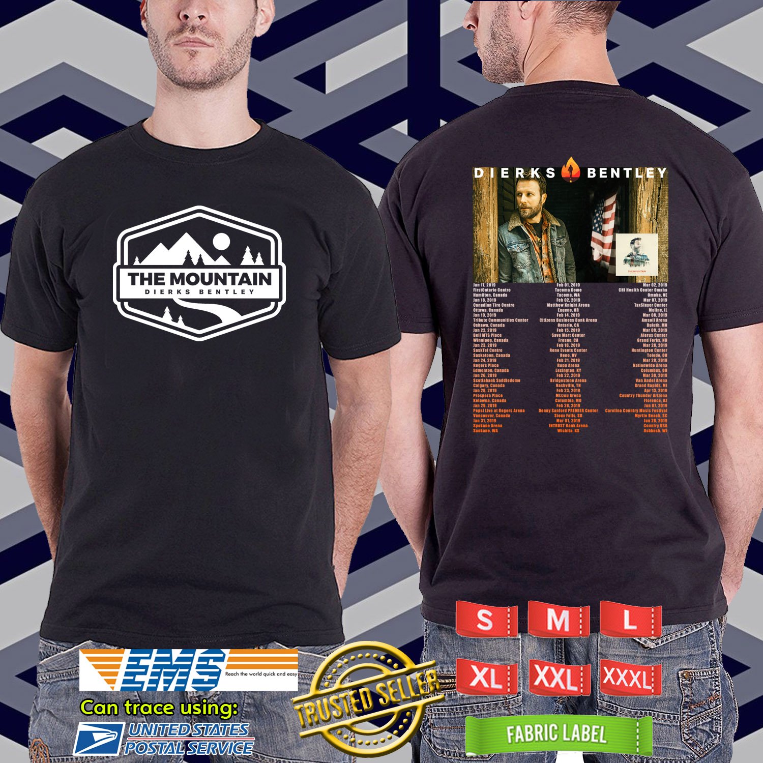 2019 LIVE DIERKS BENTLEY BURNING MAN TOUR BLACK TSHIRT W DATES CODE RDF02