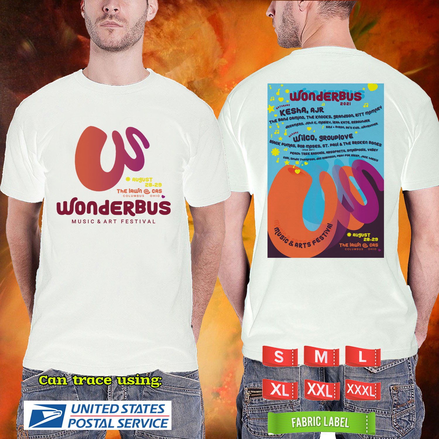 2021 LIVE WONDERBUS MUSIC FESTIVAL ON AUGUST 2021 WHITE TSHIRT W LINEUP