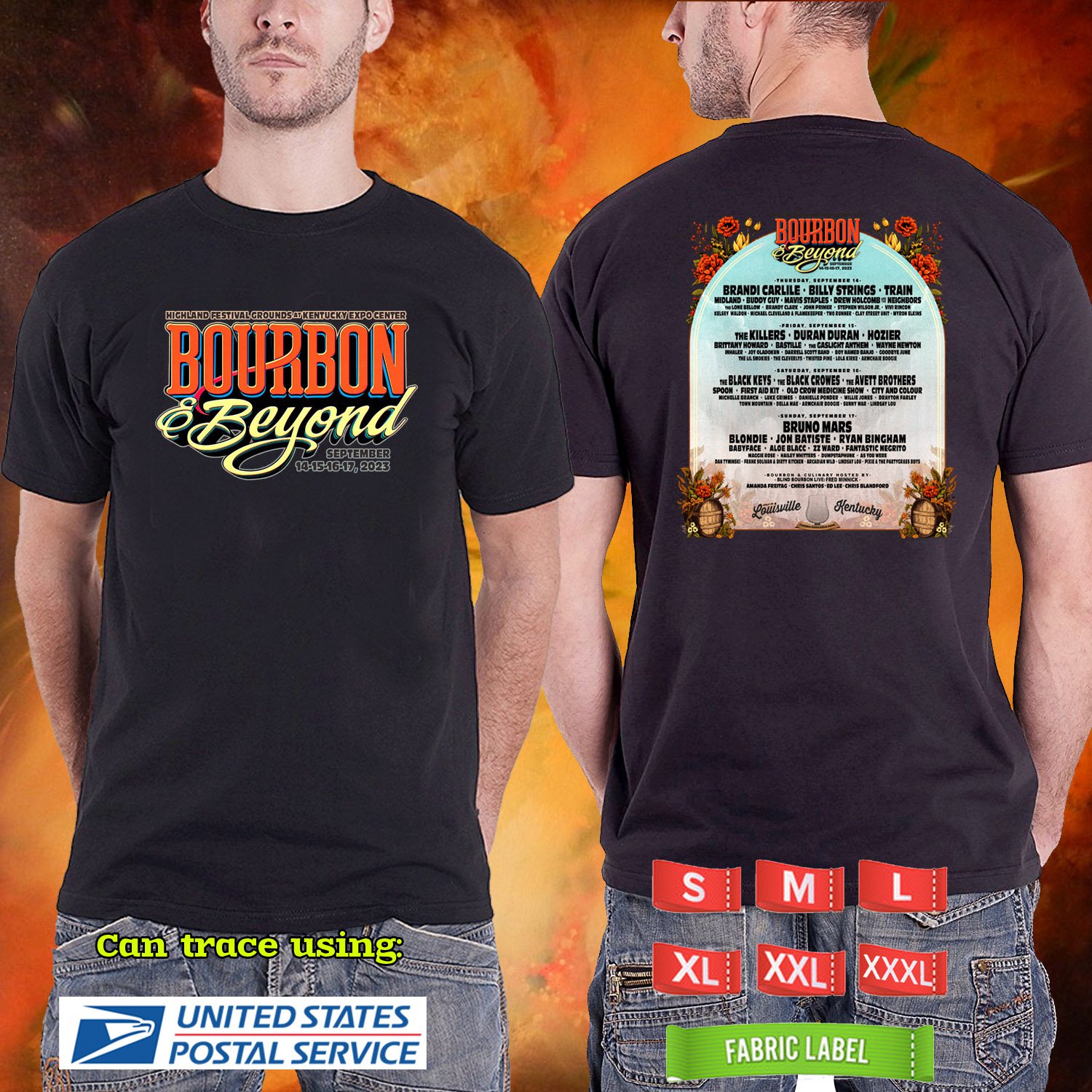 2023 LIVE BOURBON & BEYOND MUSIC FESTIVAL BLACK TSHIRT W LINEUP CODE RDF01
