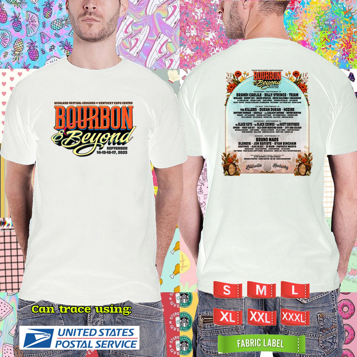 2023 LIVE BOURBON & BEYOND MUSIC FESTIVAL WHITE TSHIRT W LINEUP CODE RDF01