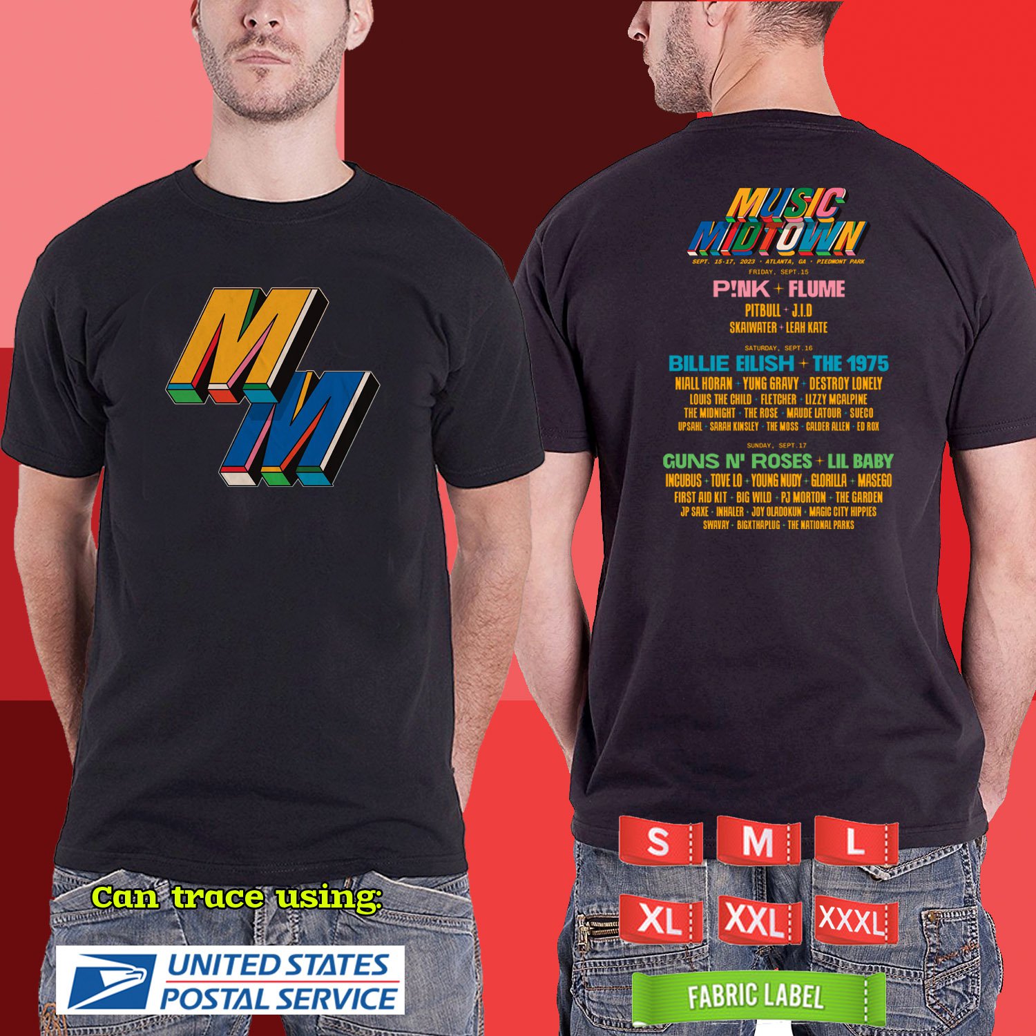 2023 LIVE MUSIC MIDTOWN FESTIVAL BLACK TSHIRT W LINEUP CODE RDF01