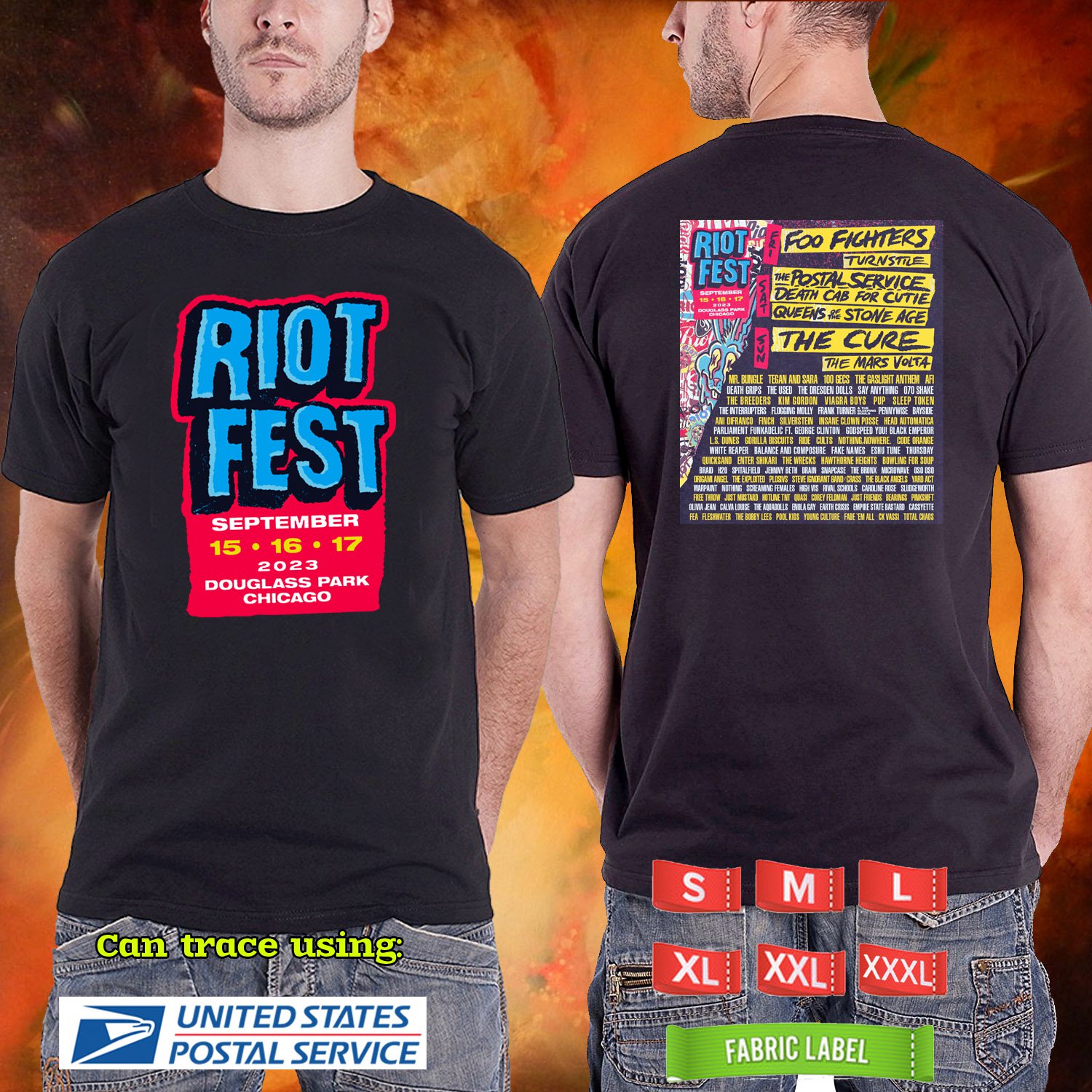 2023 LIVE RIOT FEST MUSIC FESTIVAL BLACK TSHIRT W LINEUP CODE RDF02