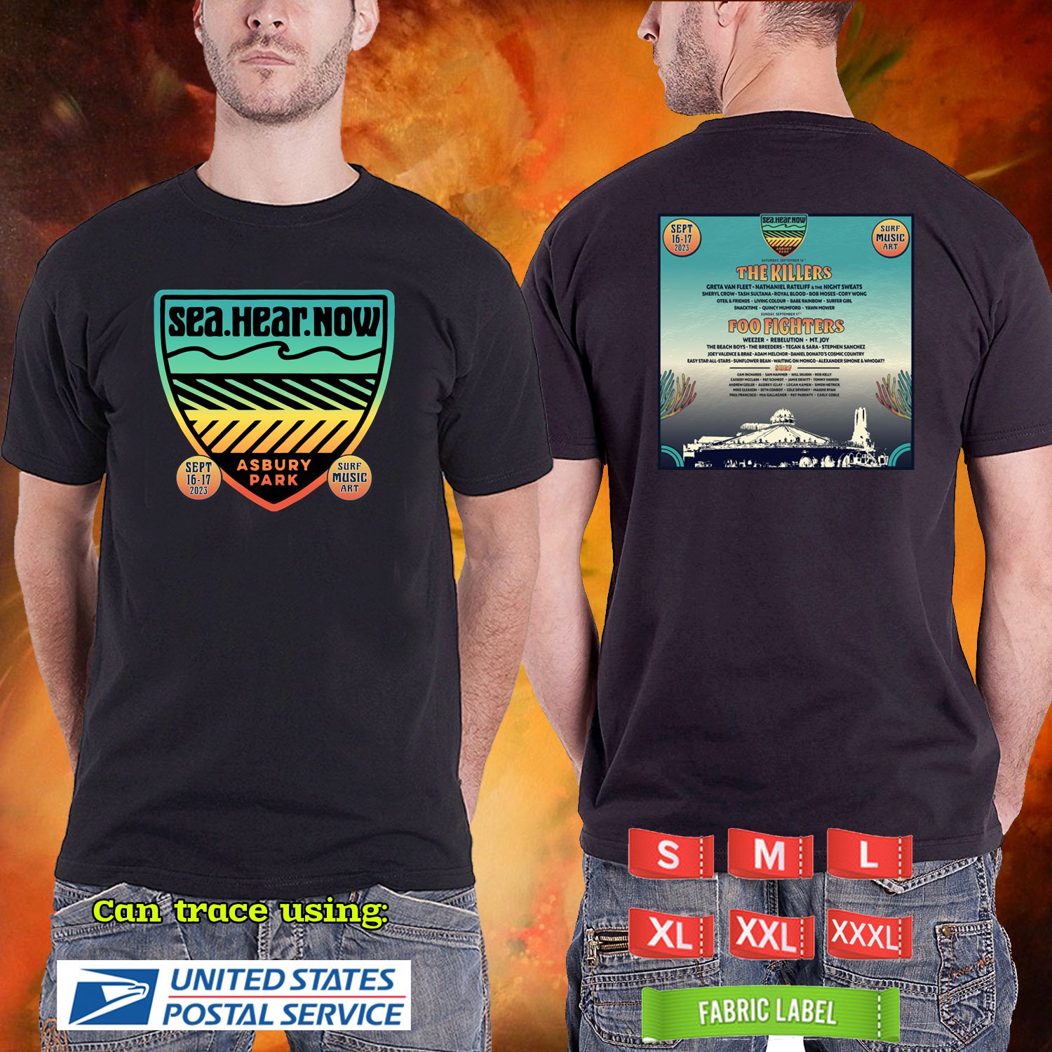 2023 LIVE SEA HEAR NOW MUSIC FESTIVAL BLACK TSHIRT W LINEUP CODE RDF01