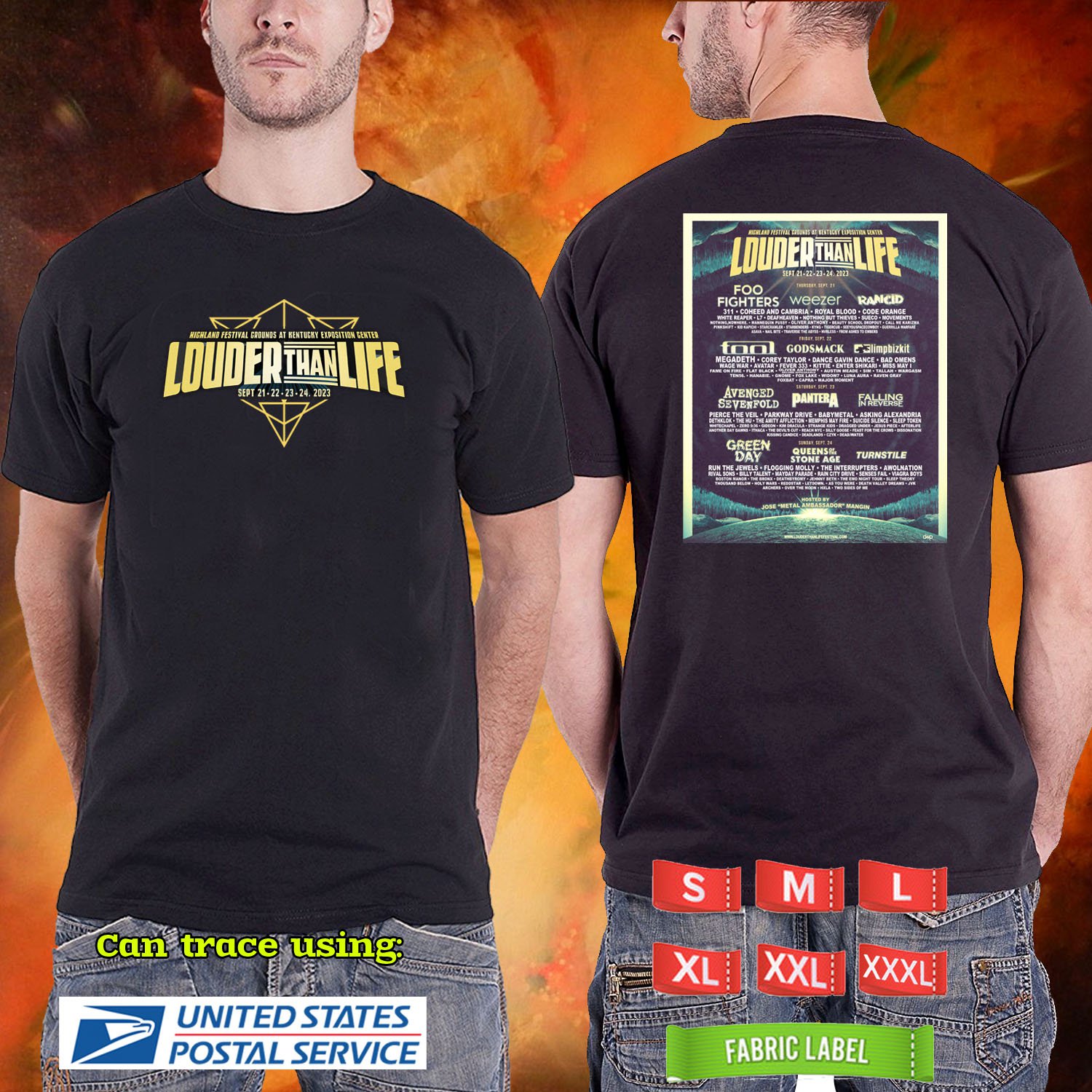 2023 LIVE LOUDER THAN LIFE MUSIC FESTIVAL BLACK TSHIRT W LINEUP CODE RDF01