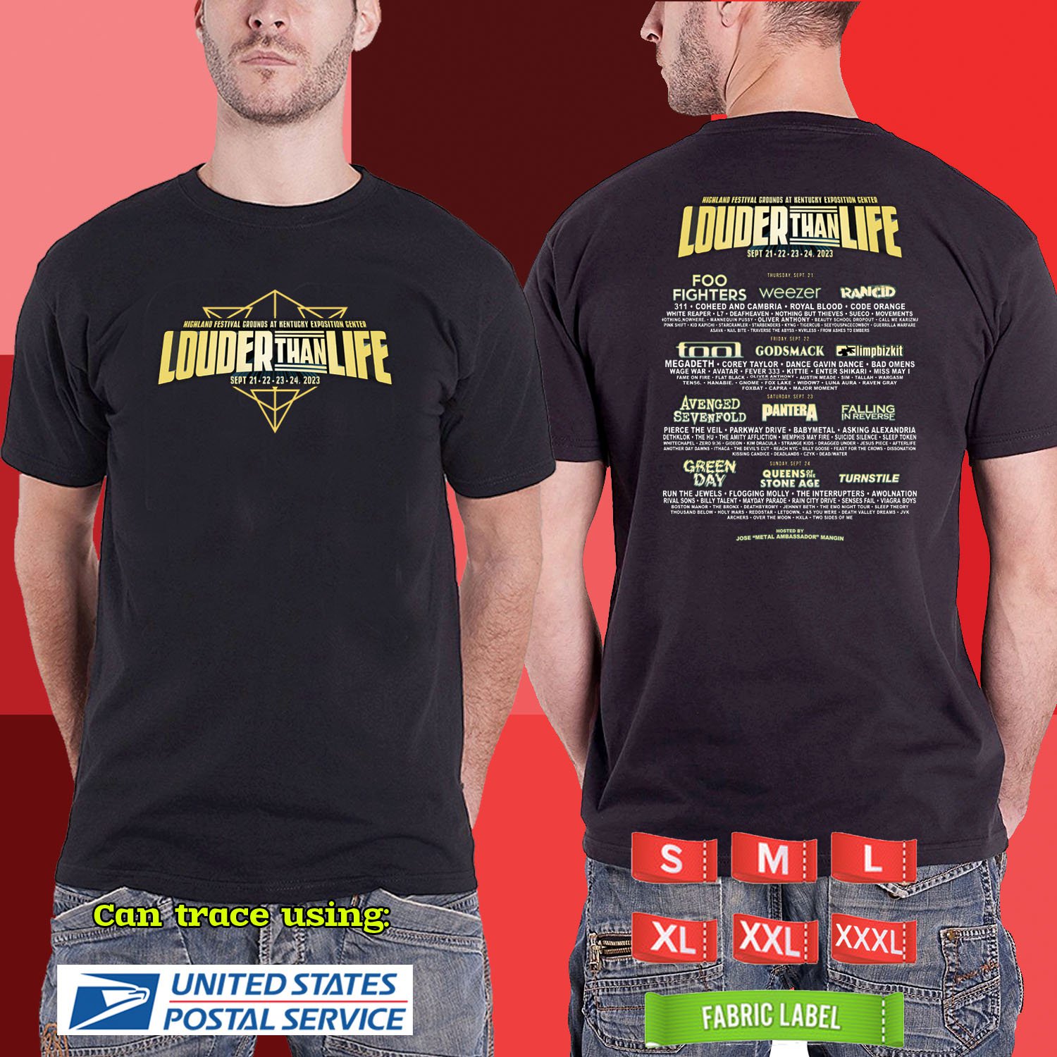 2023 LIVE LOUDER THAN LIFE MUSIC FESTIVAL BLACK TSHIRT W LINEUP CODE RDF02