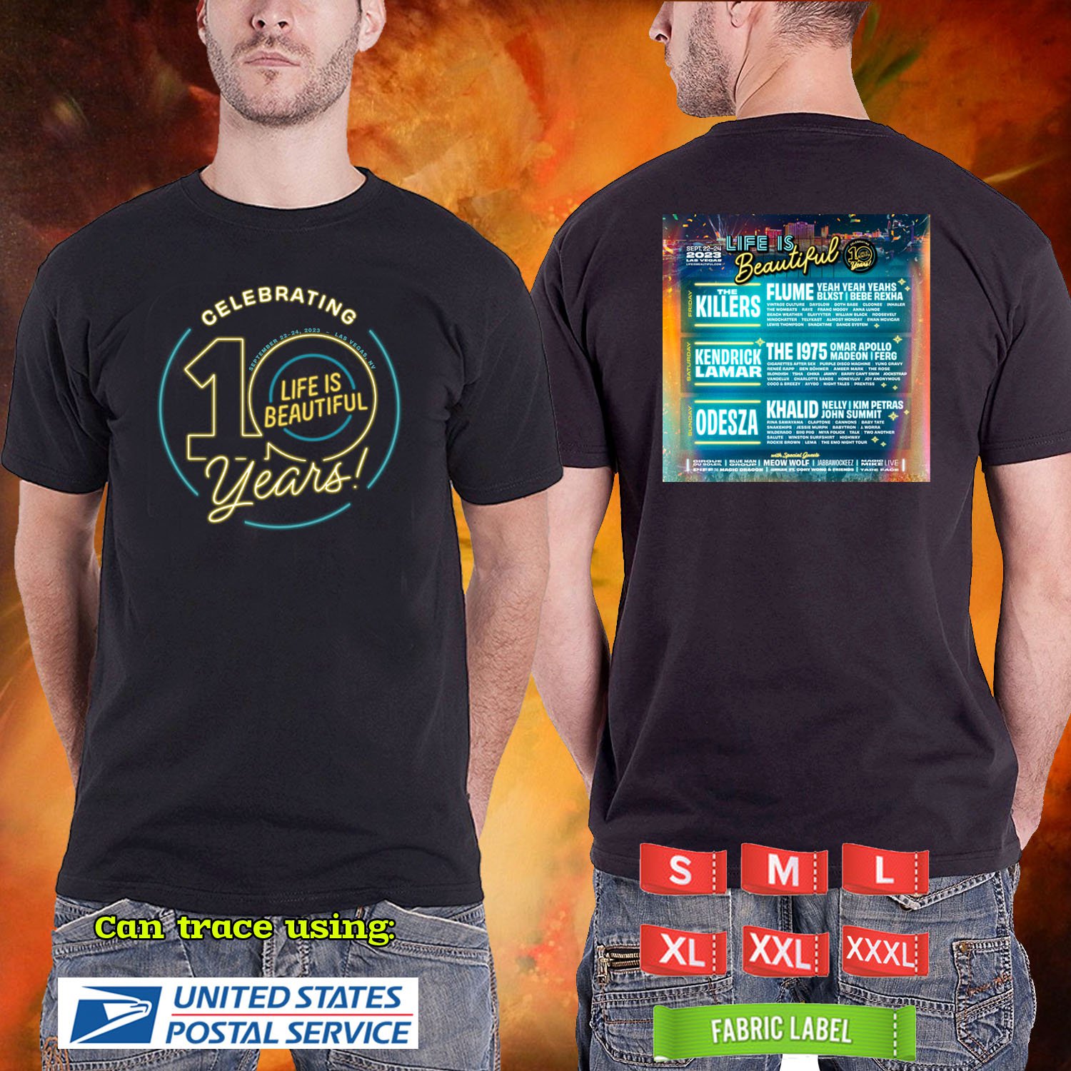 2023 LIVE LIFE IS BEAUTIFUL MUSIC FESTIVAL BLACK TSHIRT W LINEUP CODE RDF01
