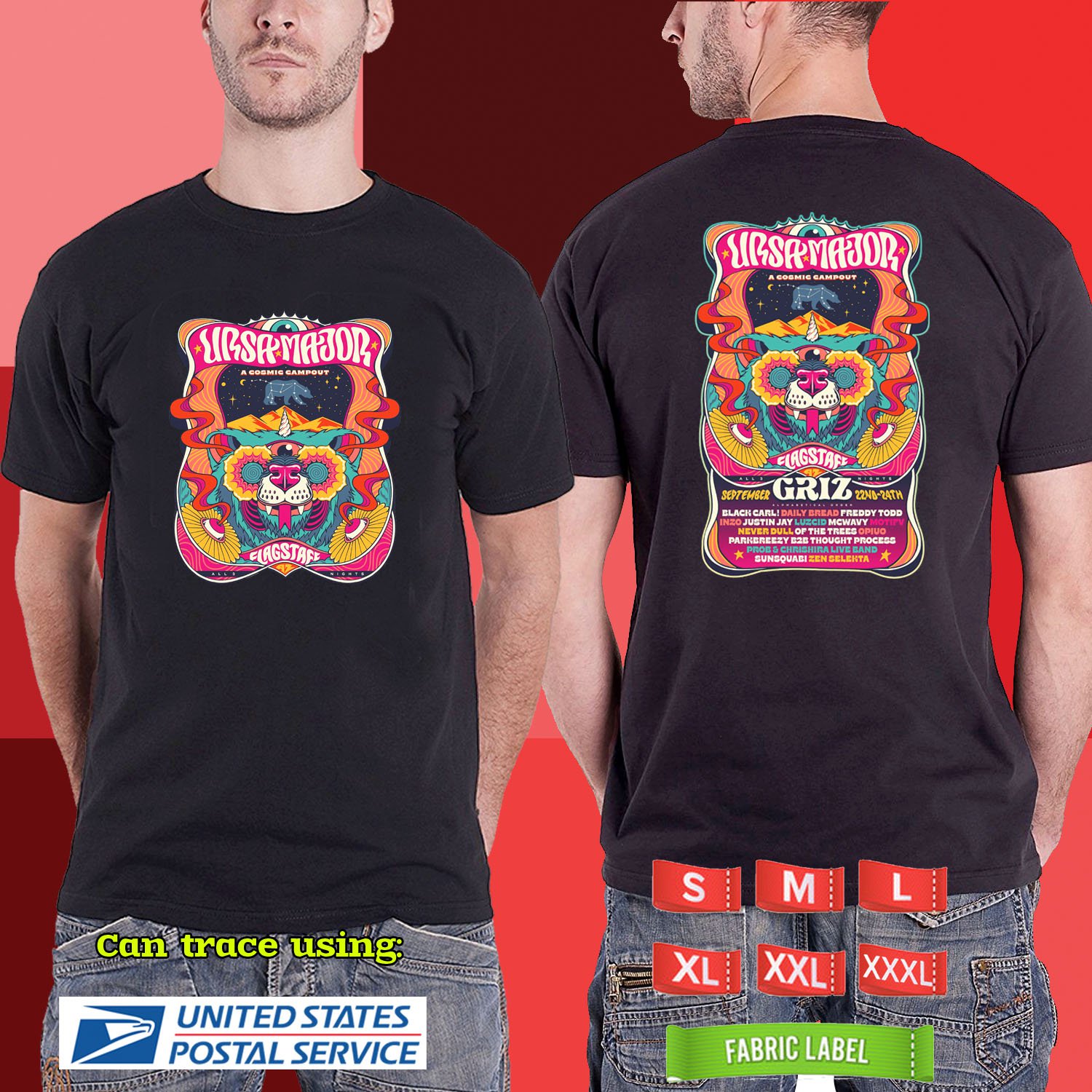 2023 LIVE URSA MAJOR A COSMIC CAMPOUT MUSIC FESTIVAL BLACK TSHIRT W LINEUP CODE RDF01