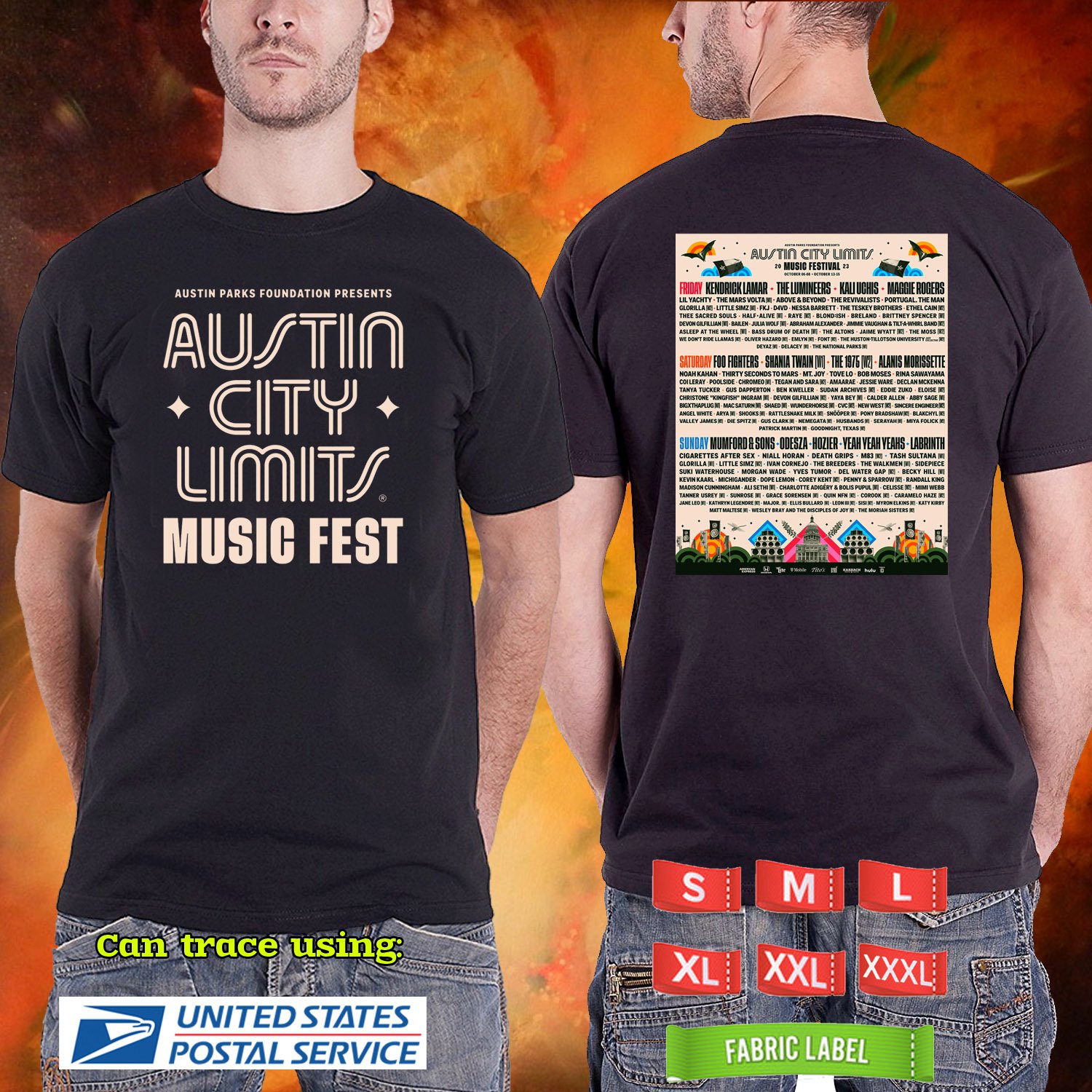 2023 LIVE AUSTIN CITY LIMITS MUSIC FESTIVAL BLACK TSHIRT W LINEUP CODE RDF01