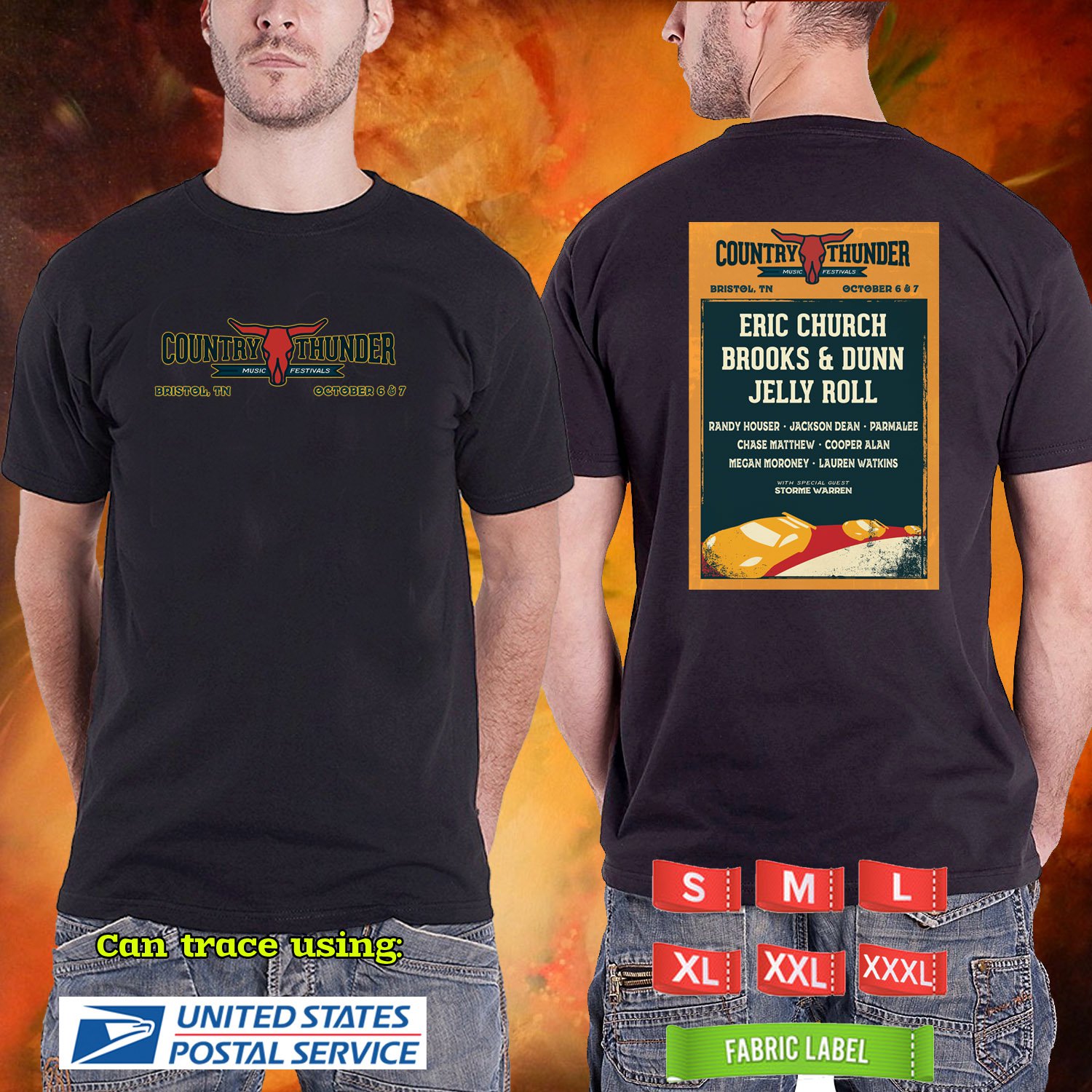 2023 LIVE COUNTRY THUNDER BRISTOL MUSIC FESTIVAL BLACK TSHIRT W LINEUP CODE RDF01