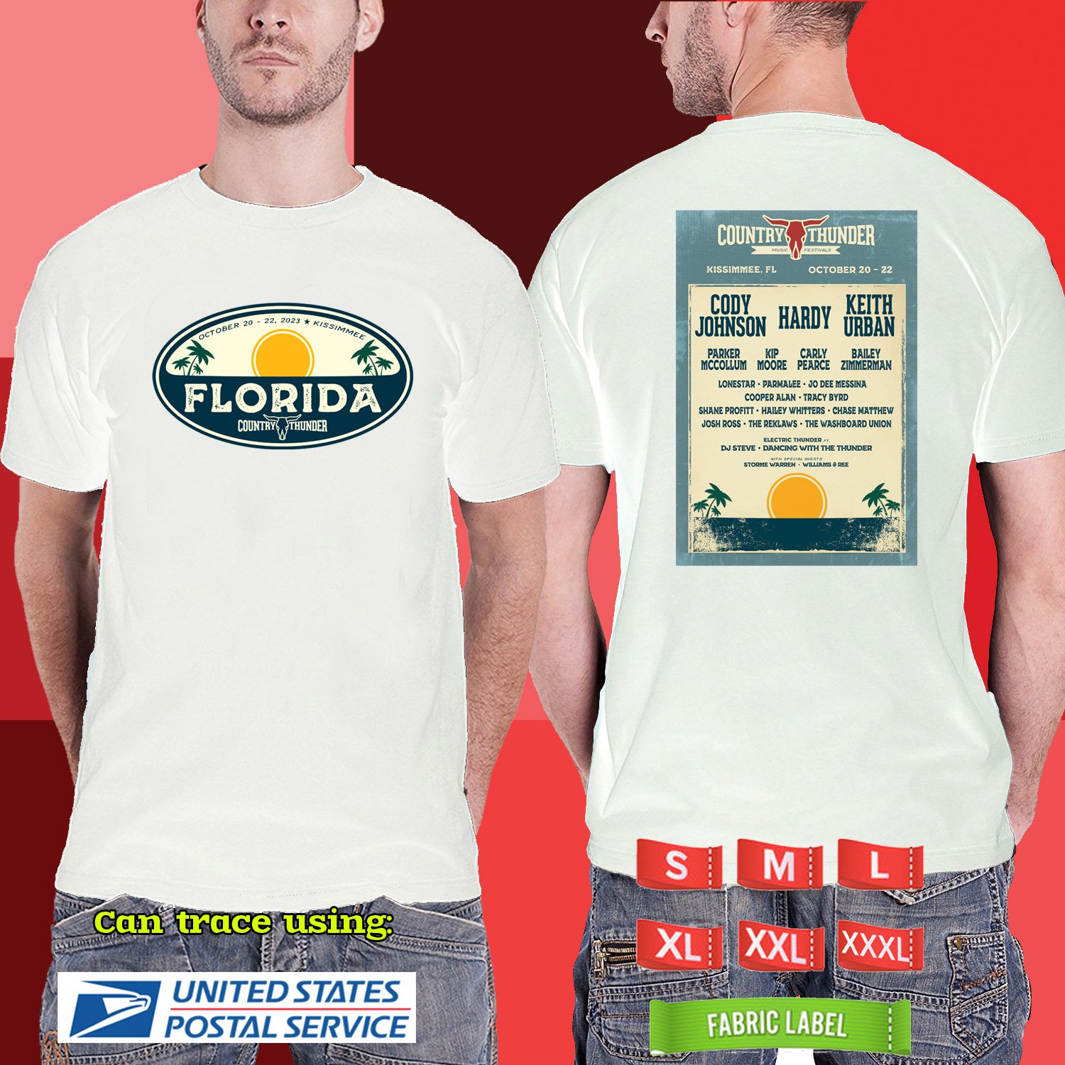 2023 LIVE COUNTRY THUNDER FLORIDA MUSIC FESTIVAL WHITE TSHIRT W LINEUP CODE RDF01