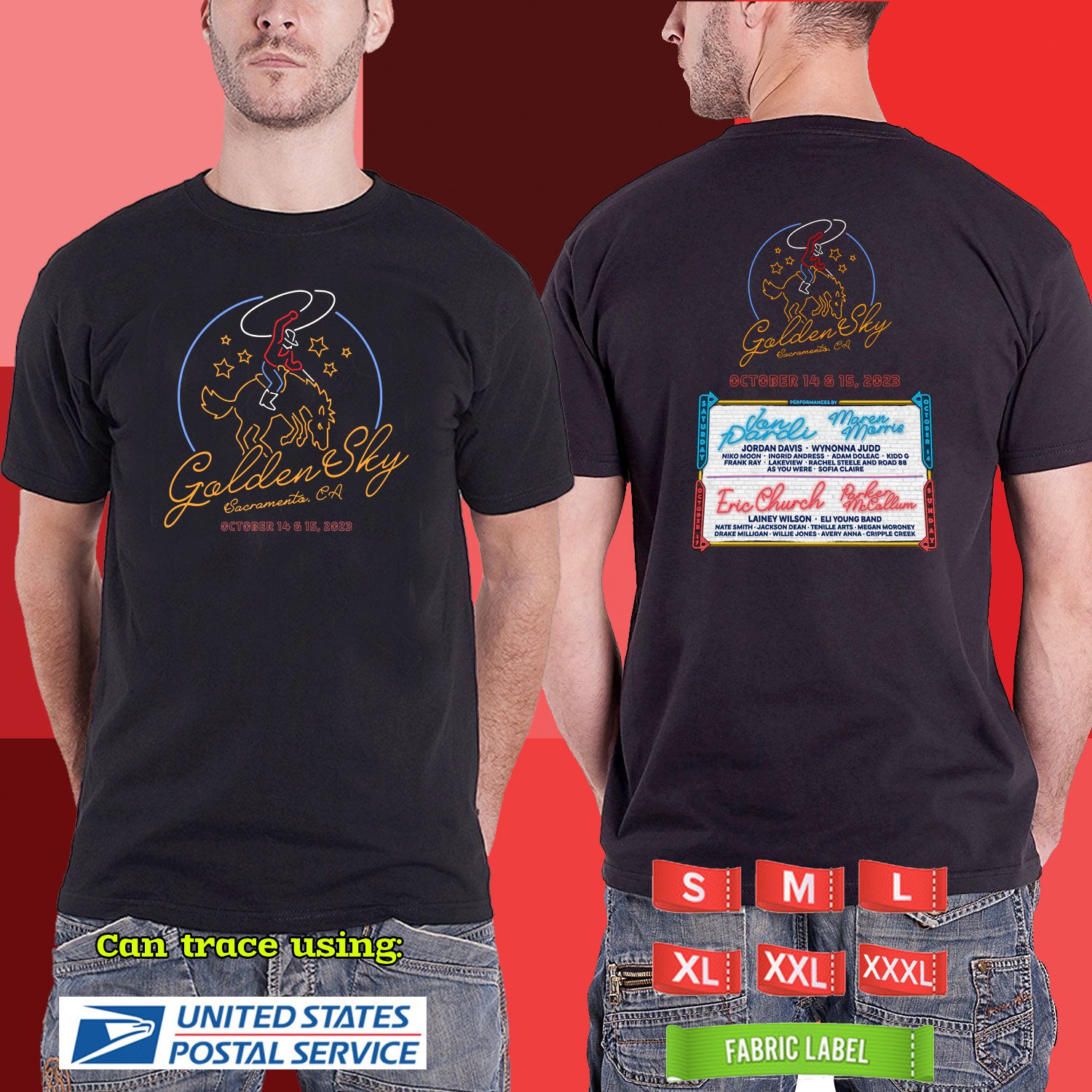 2023 LIVE GODLEN SKY MUSIC FESTIVAL BLACK TSHIRT W LINEUP CODE RDF01