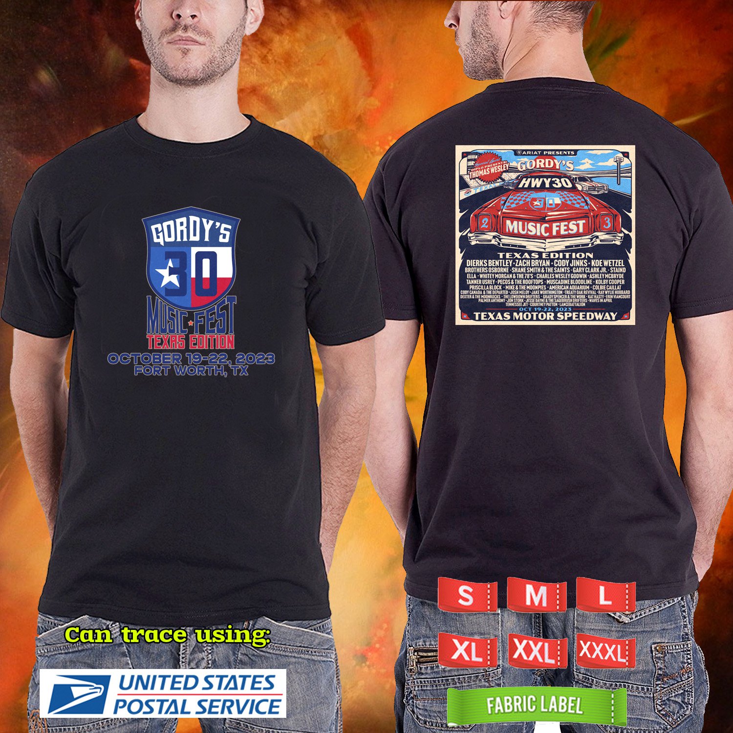 2023 LIVE GORDY'S HWY30 TEXAS EDITION MUSIC FESTIVAL BLACK TSHIRT W LINEUP CODE RDF01