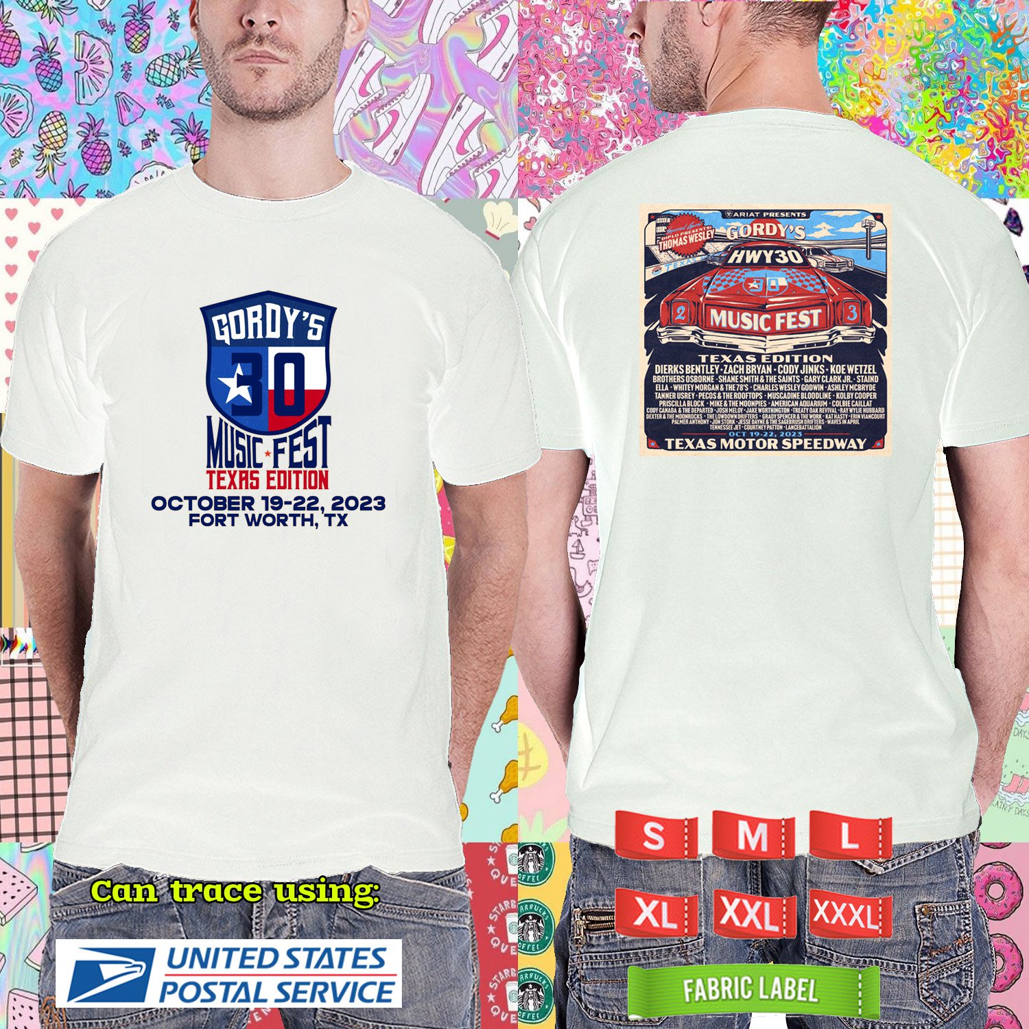 2023 LIVE GORDY'S HWY30 TEXAS EDITION MUSIC FESTIVAL WHITE TSHIRT W LINEUP CODE RDF01