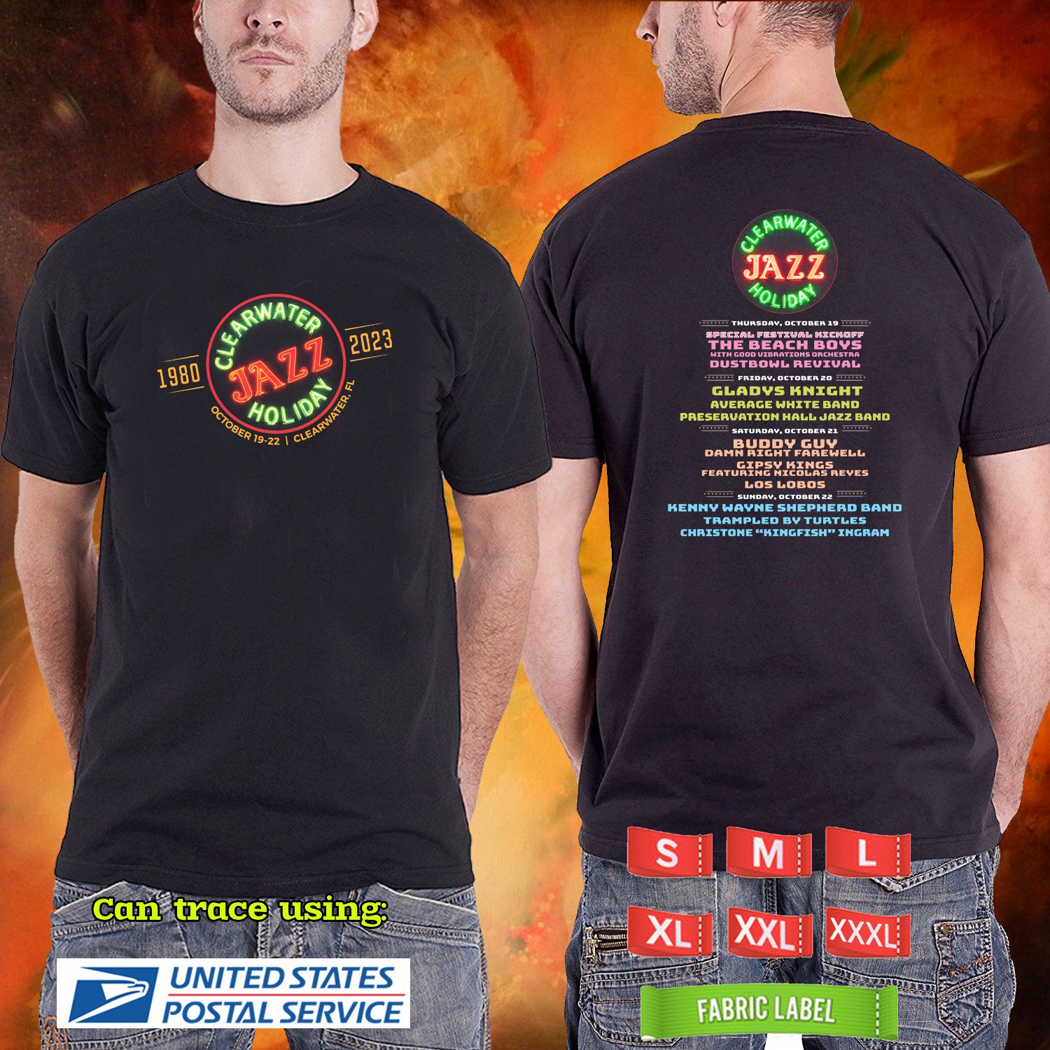 2023 LIVE CLEARWATER JAZZ HOLIDAY MUSIC FESTIVAL BLACK TSHIRT W LINEUP CODE RDF01