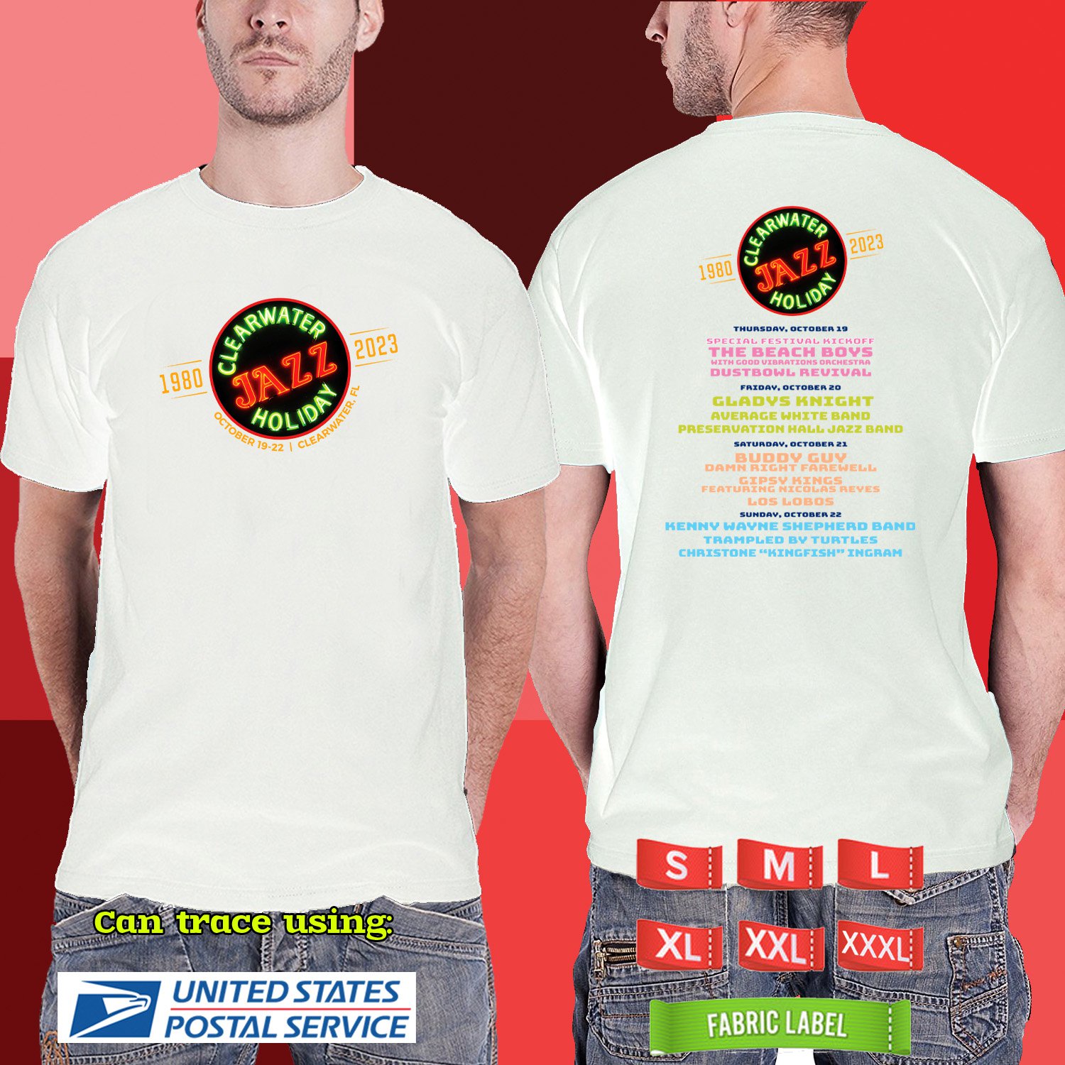 2023 LIVE CLEARWATER JAZZ HOLIDAY MUSIC FESTIVAL WHITE TSHIRT W LINEUP CODE RDF01