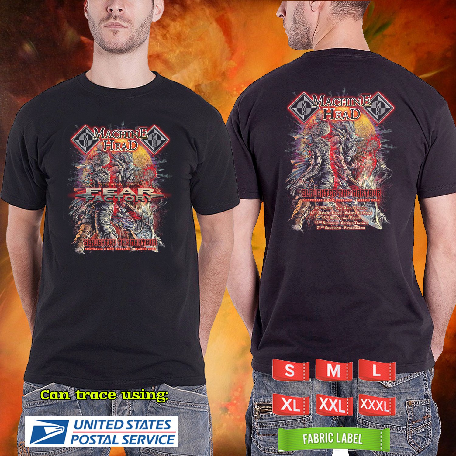 2024 LIVE MACHINE HEAD SLAUGHTER THE MARTOUR AUSTRALIA BLACK TSHIRT UNISEX CODE RDF01