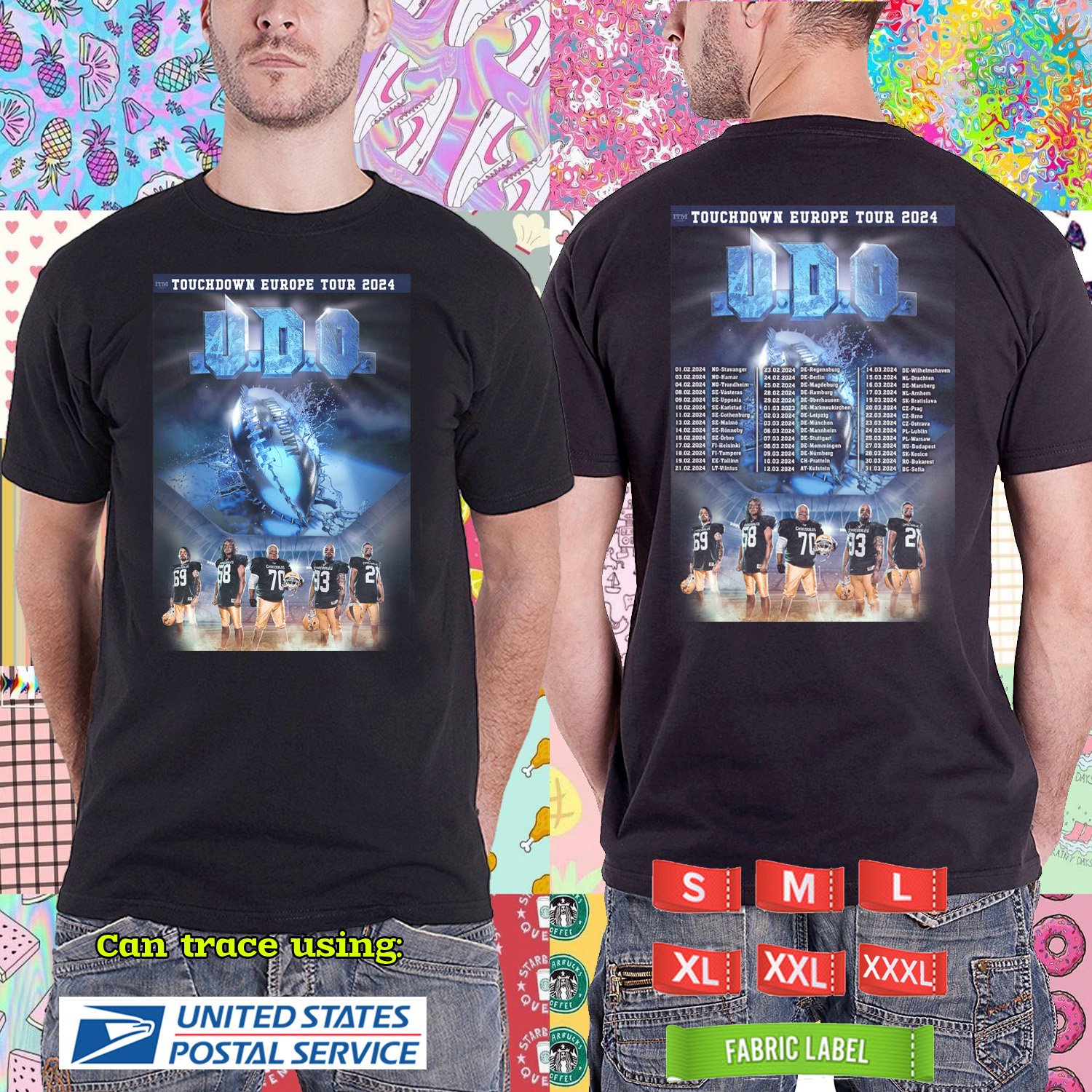 2024 LIVE UDO TOUCHDOWN EUROPE BLACK TSHIRT UNISEX CODE RDF01