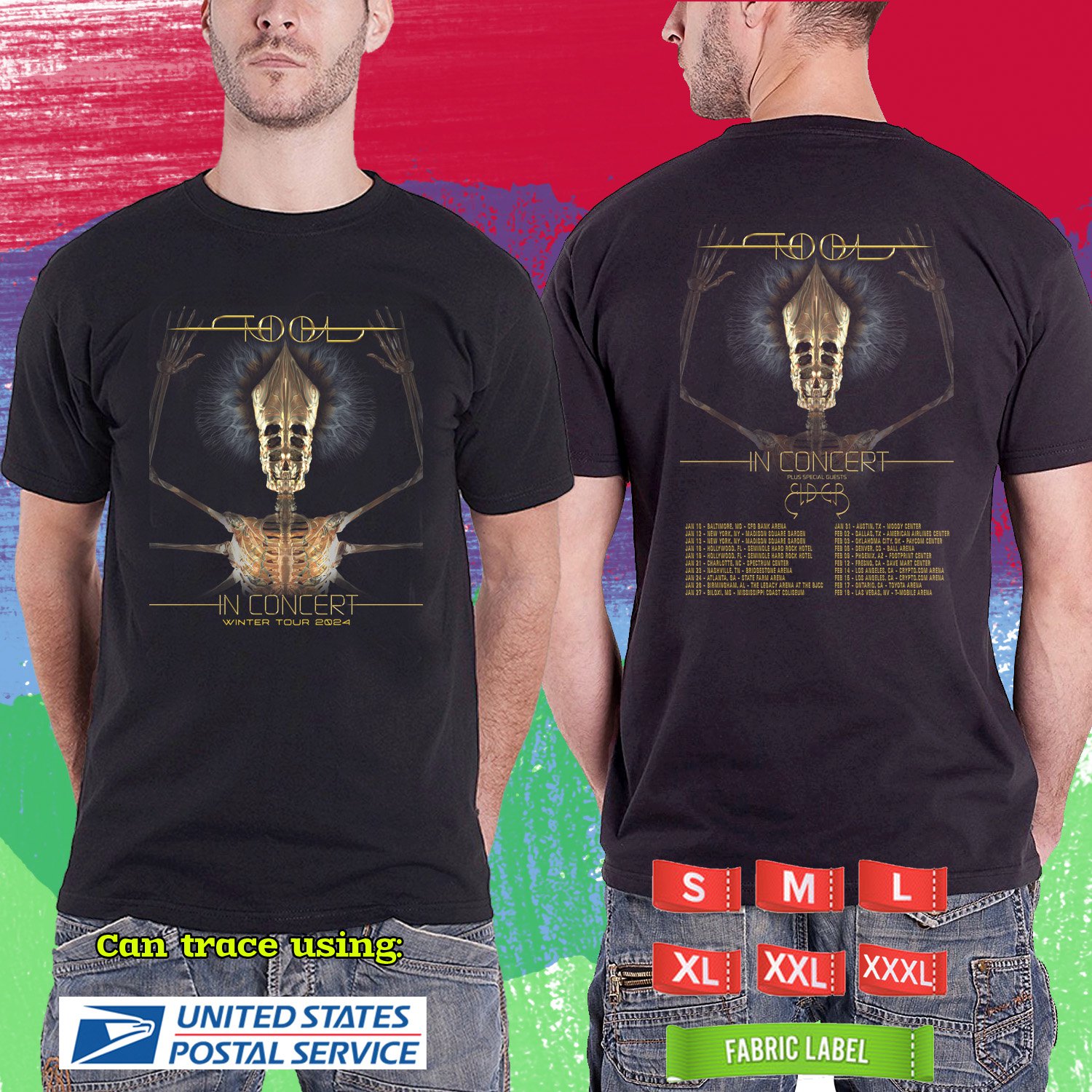 2024 LIVE TOOL UNITED SHIELD WINTER TOUR BLACK TSHIRT UNISEX CODE RDF01