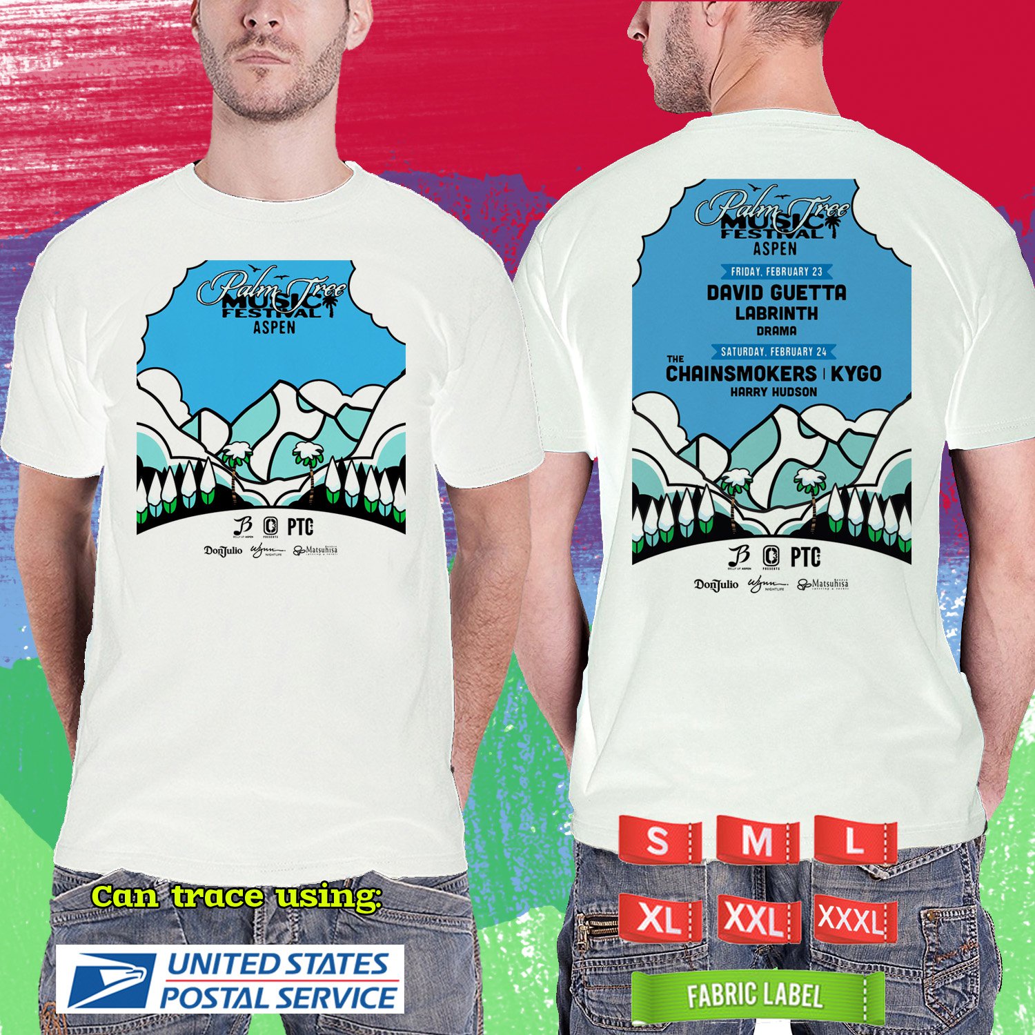 PALM TREE ASPEN FESTIVAL 2024PALM TREE FESTIVAL.WHITE TSHIRT UNISEX CODE RDF01