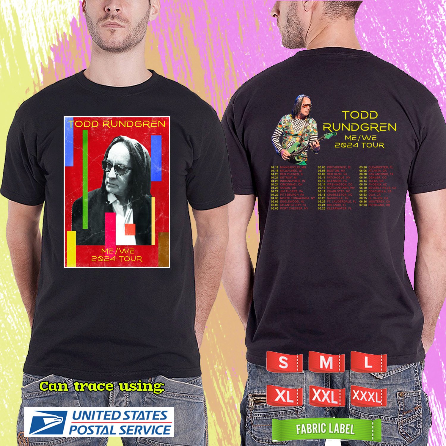TODD RUNDGREN ME/WE TOUR 2024.TODD RUNDGREN TOUR.BLACK TSHIRT UNISEX CODE RDF01