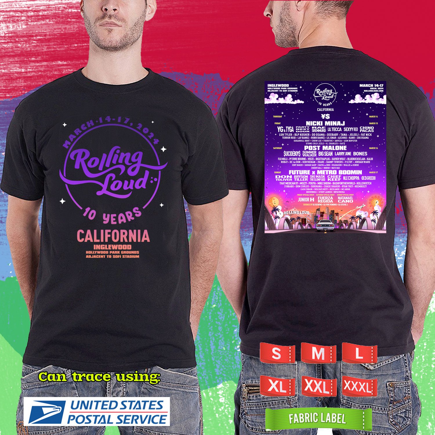 ROLLING LOUD CALIFORNIA FESTIVAL 2024.ROLLING LOUD MUSIC FESTIVAL.BLACK TSHIRT UNISEX CODE RDF01