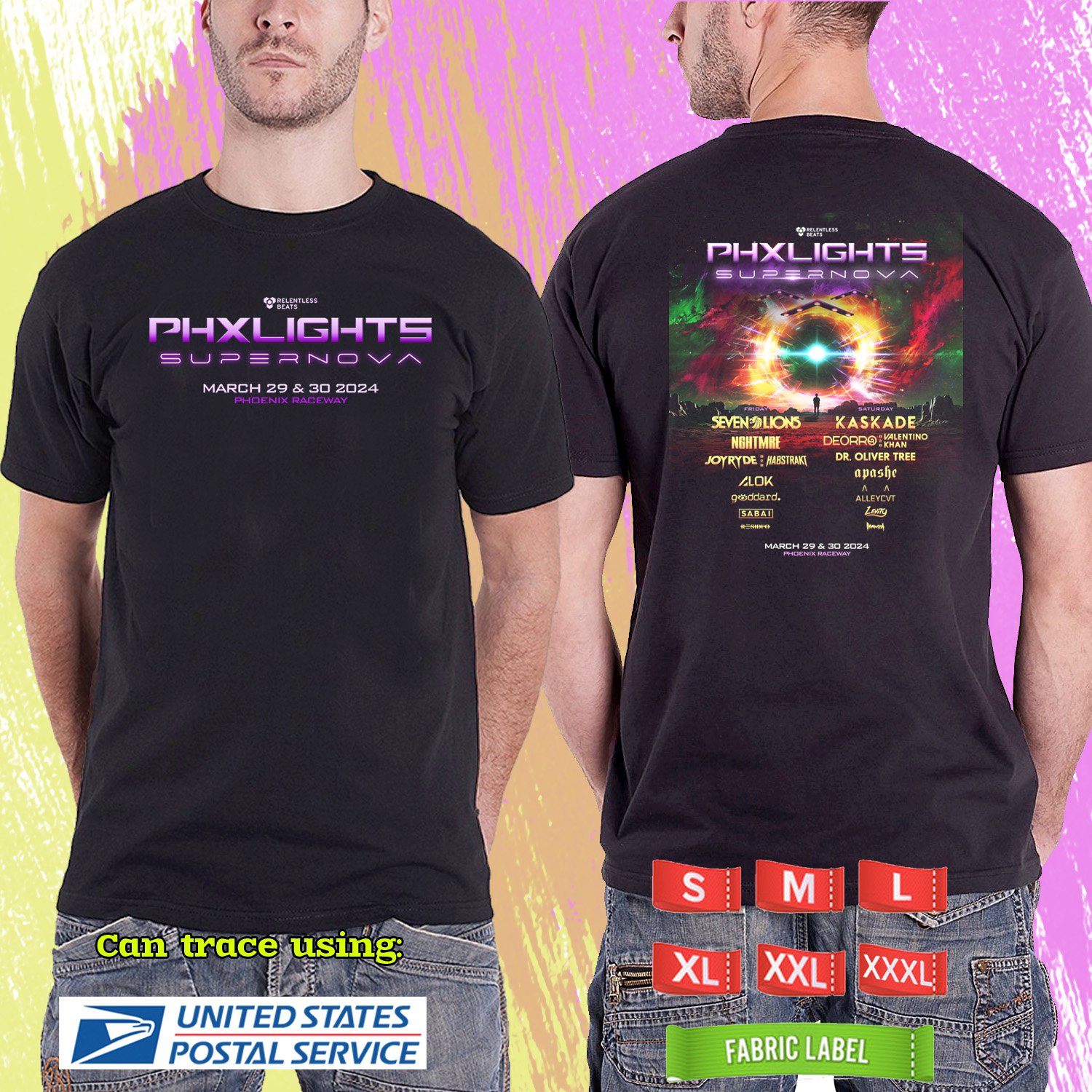 PHX LIGHTS SUPERNOVA FESTIVAL 2024.PHX LIGHTS FESTIVAL.BLACK TSHIRT UNISEX CODE RDF01
