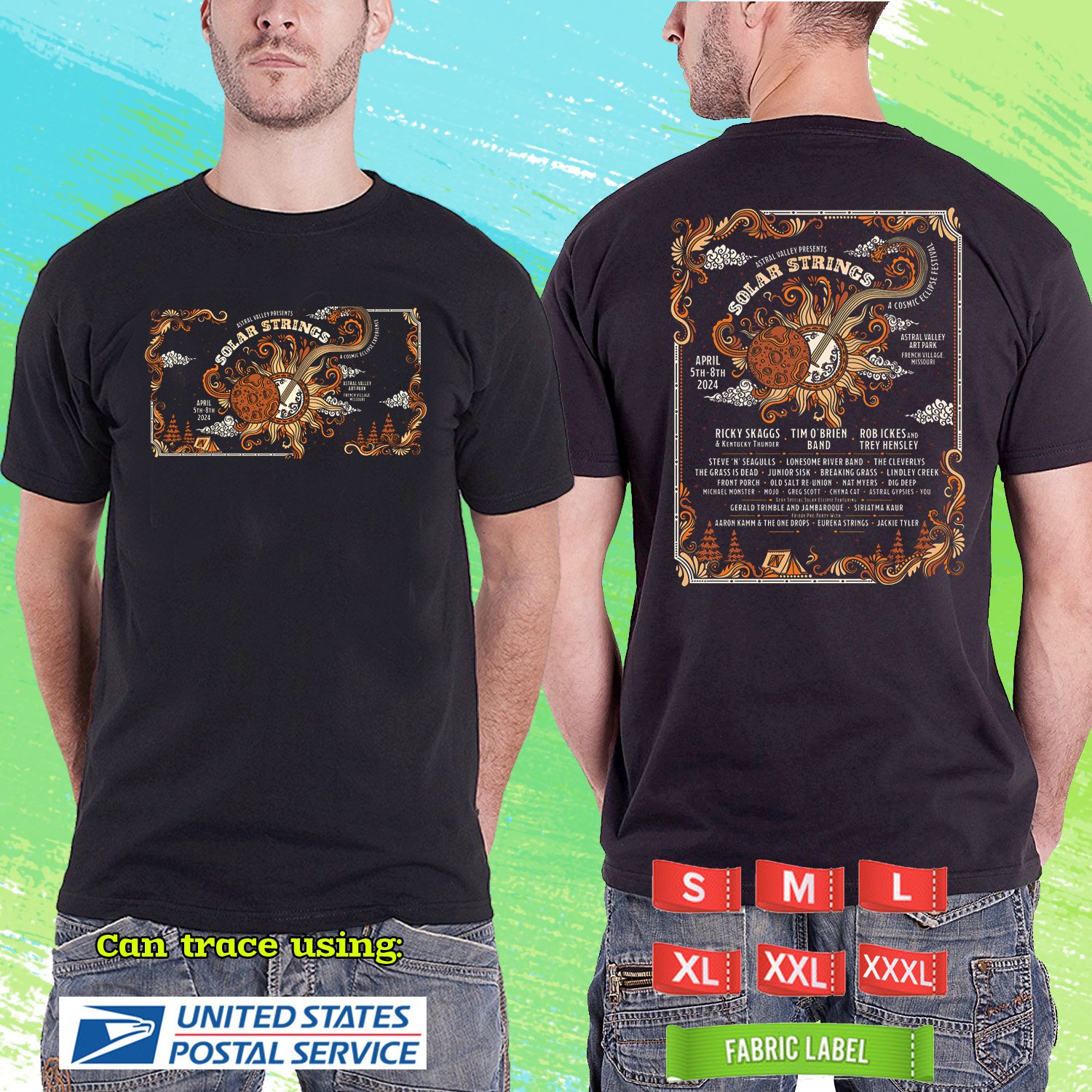 SOLAR STRING MUSIC FESTIVAL 2024.SOLAR STRING MUSIC FESTIVAL.BLACK TSHIRT UNISEX CODE RDF01