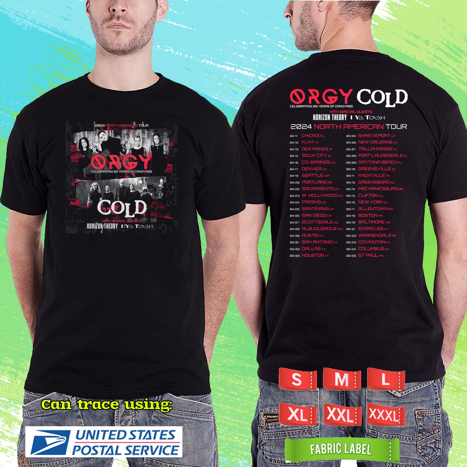 ORGY & COLD NORTH AMERICA TOUR 2024.ORGY TOUR.BLACK TSHIRT UNISEX CODE RDF01