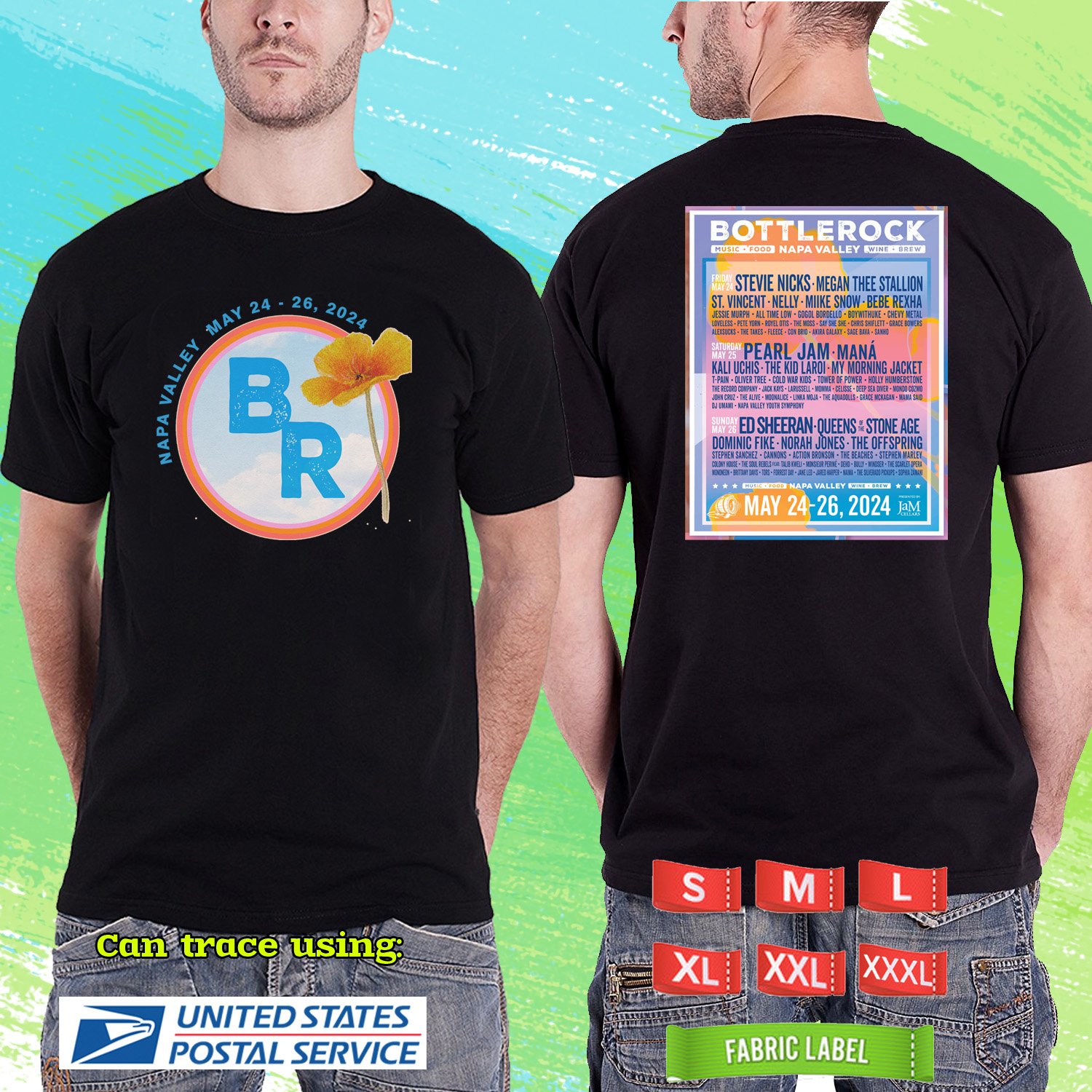 BOTTLE ROCK NAPA VALLEY MUSIC FESTIVAL 2024.BOTTLE ROCK FESTIVAL.BLACK TSHIRT UNISEX CODE RDF01