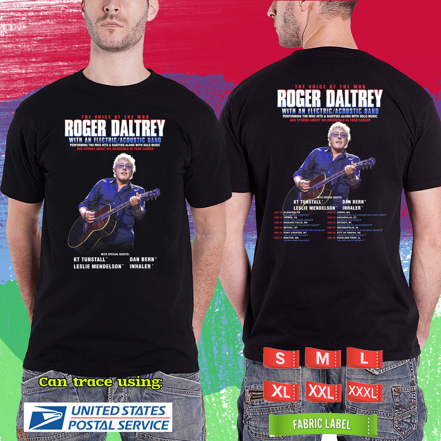 ROGER DALTREY SOLO TOUR 2024.ROGER DALTREY  TOUR.BLACK TSHIRT UNISEX CODE RDF01