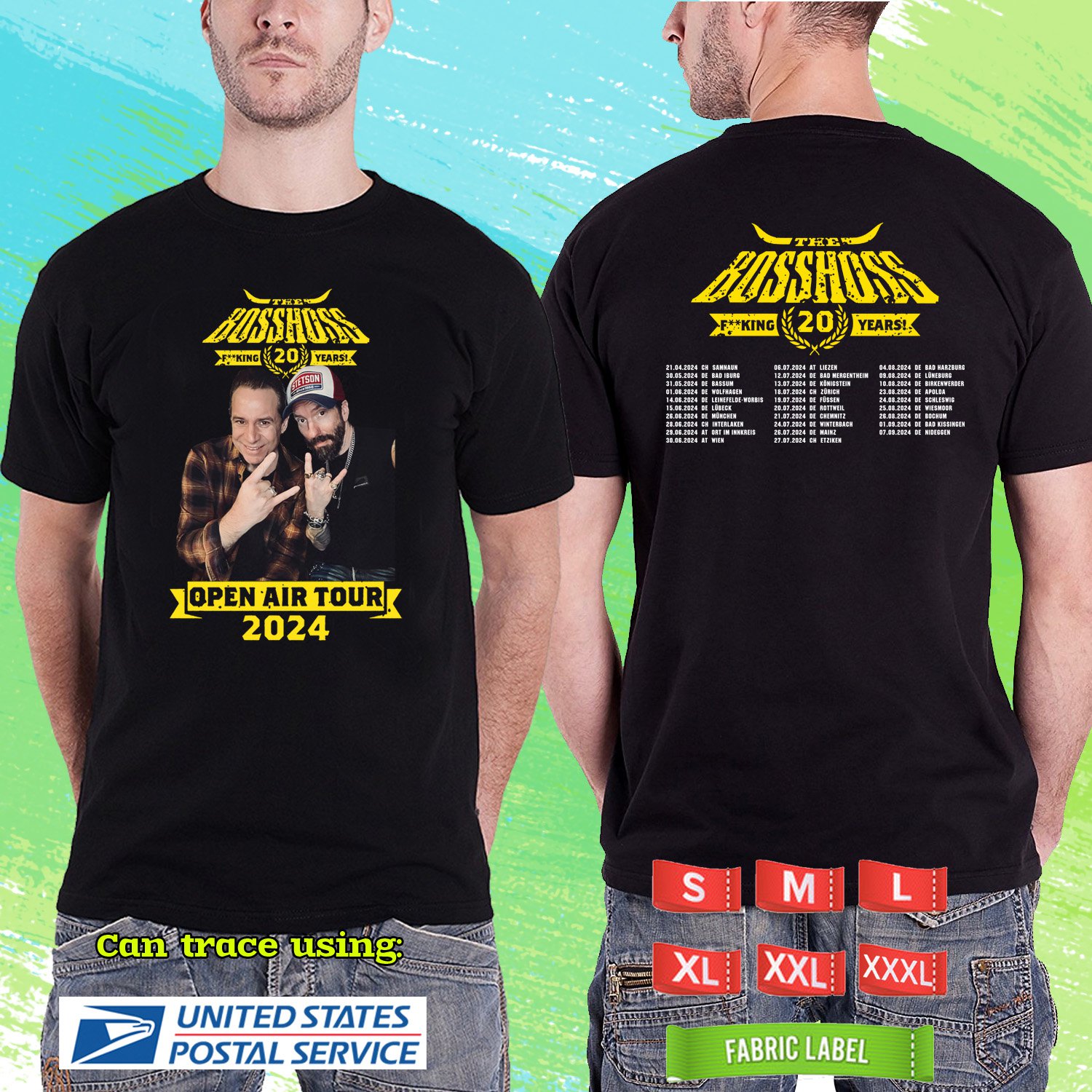 THE BOSSHOSS OPEN AIR WORLD TOUR 2024.THE BOSSHOSS TOUR.BLACK TSHIRT UNISEX CODE RDF02