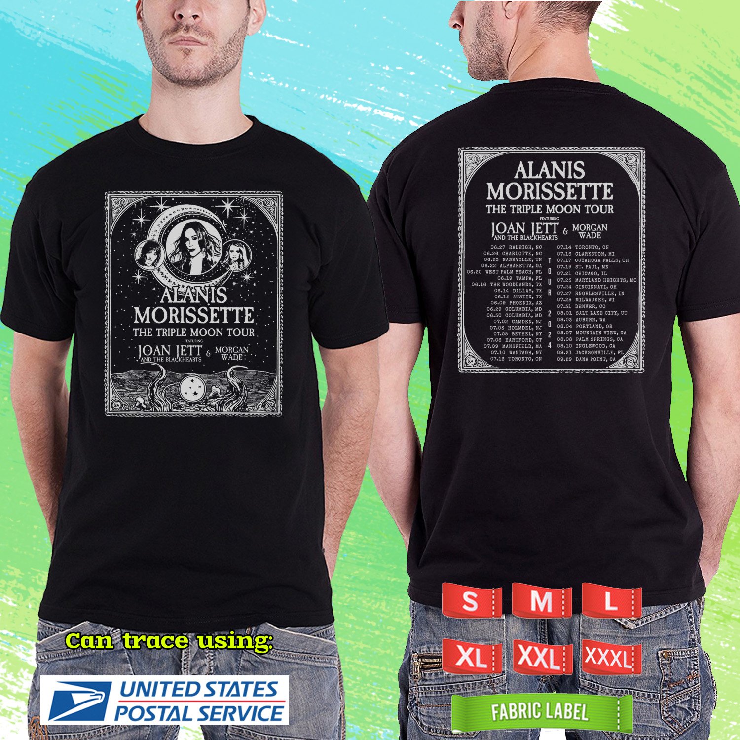 ALANIS MORSSETTE THE TRIPLE MOON TOUR 2024.ALANIS MORSSETTE.BLACK TSHIRT UNISEX CODE RDF01