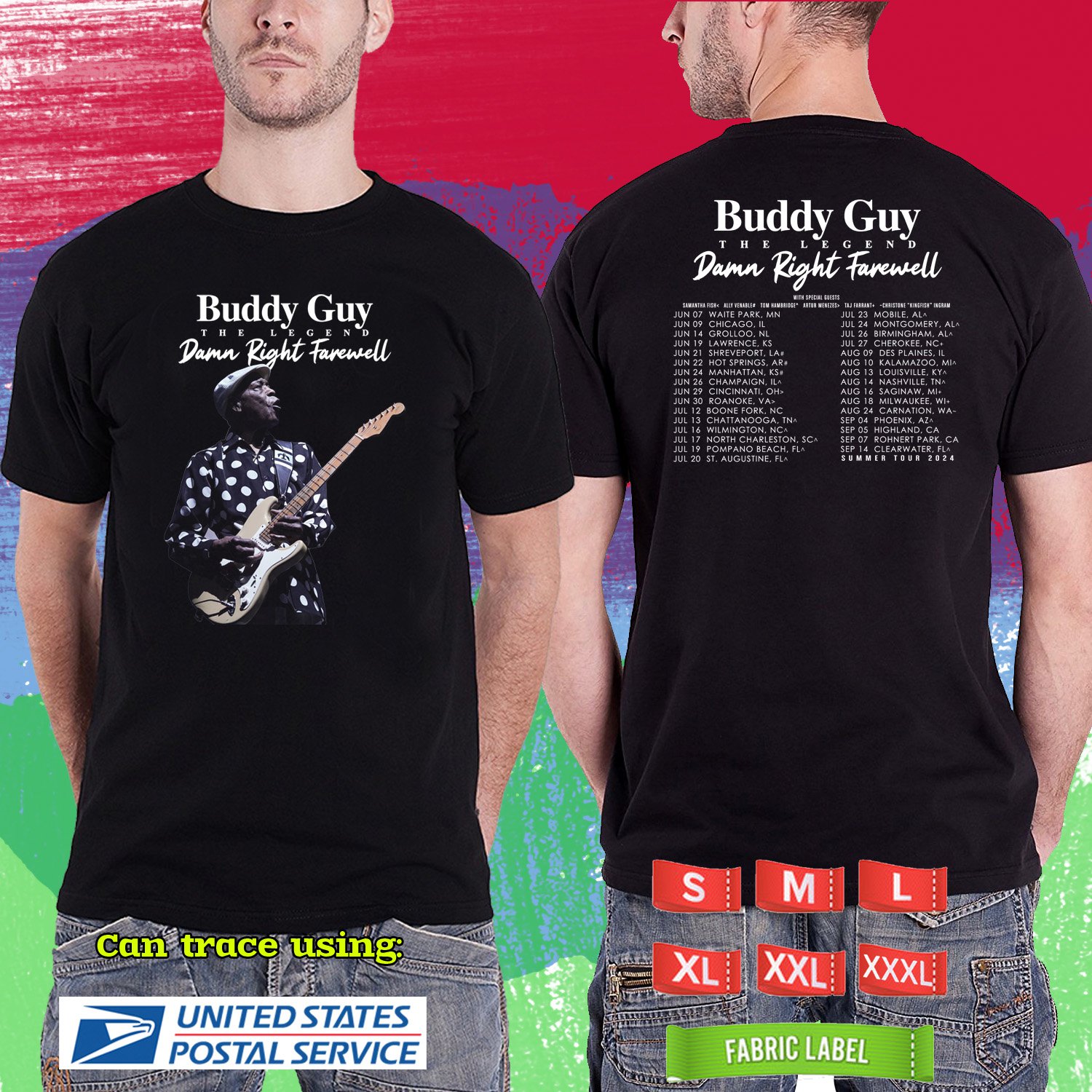 BUDDY GUY DAMN RIGHT FAREWELL TOUR 2024.BUDDY GUY.BLACK TSHIRT UNISEX CODE RDF01