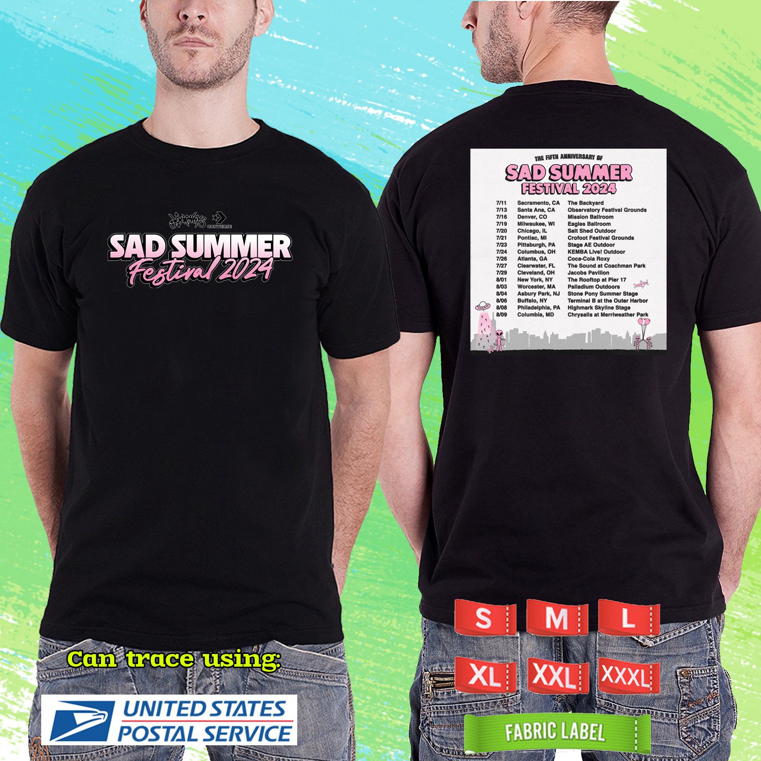 SAD SUMMER 5TH ANNUAL TOUR 2024.SAD SUMMER FESTIVAL.BLACK TSHIRT UNISEX CODE RDF01