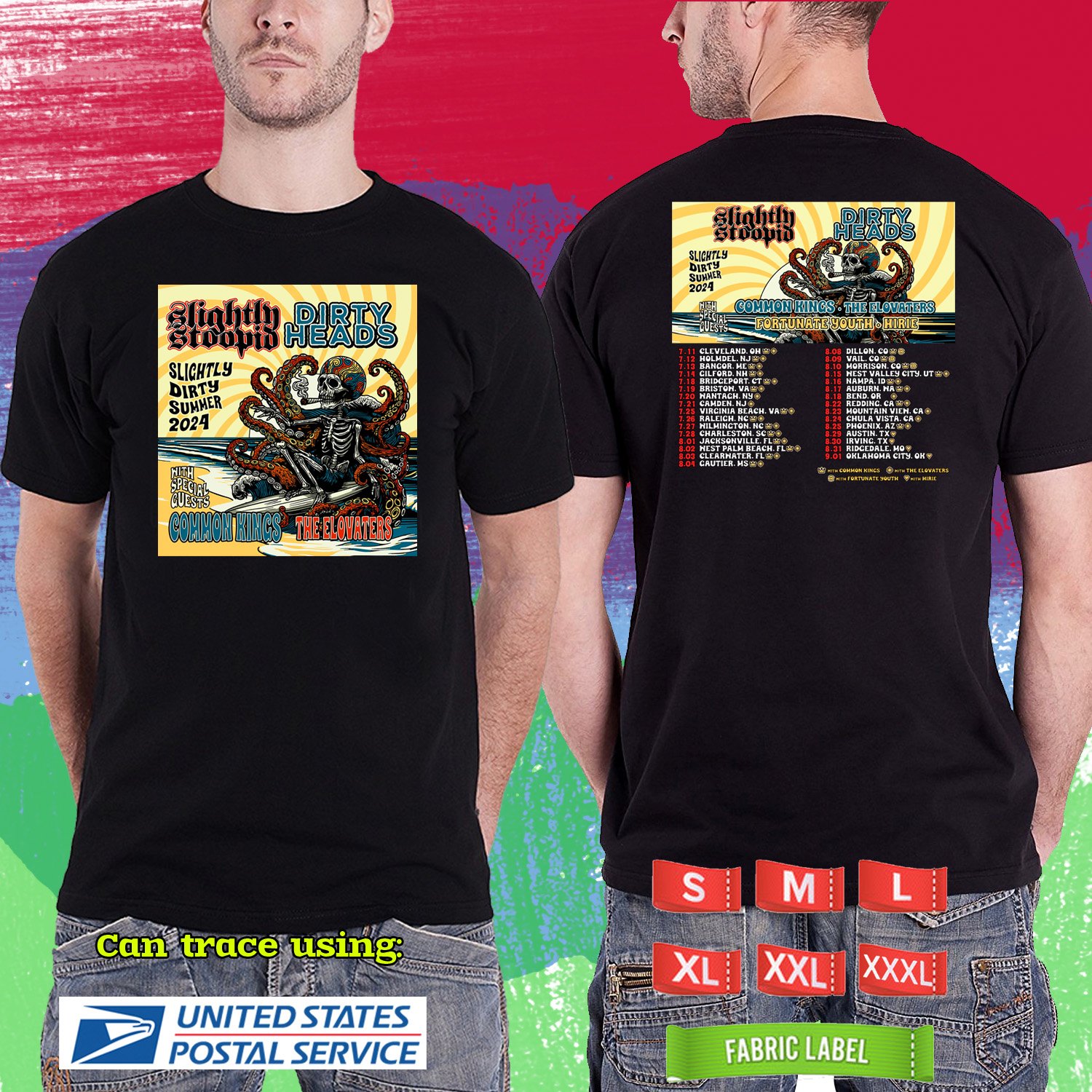 SLIGHTLY STOOPID SLIGHTLY DIRTY SUMMER TOUR 2024.SLIGHTLY STOOPID.BLACK TSHIRT UNISEX CODE RDF01