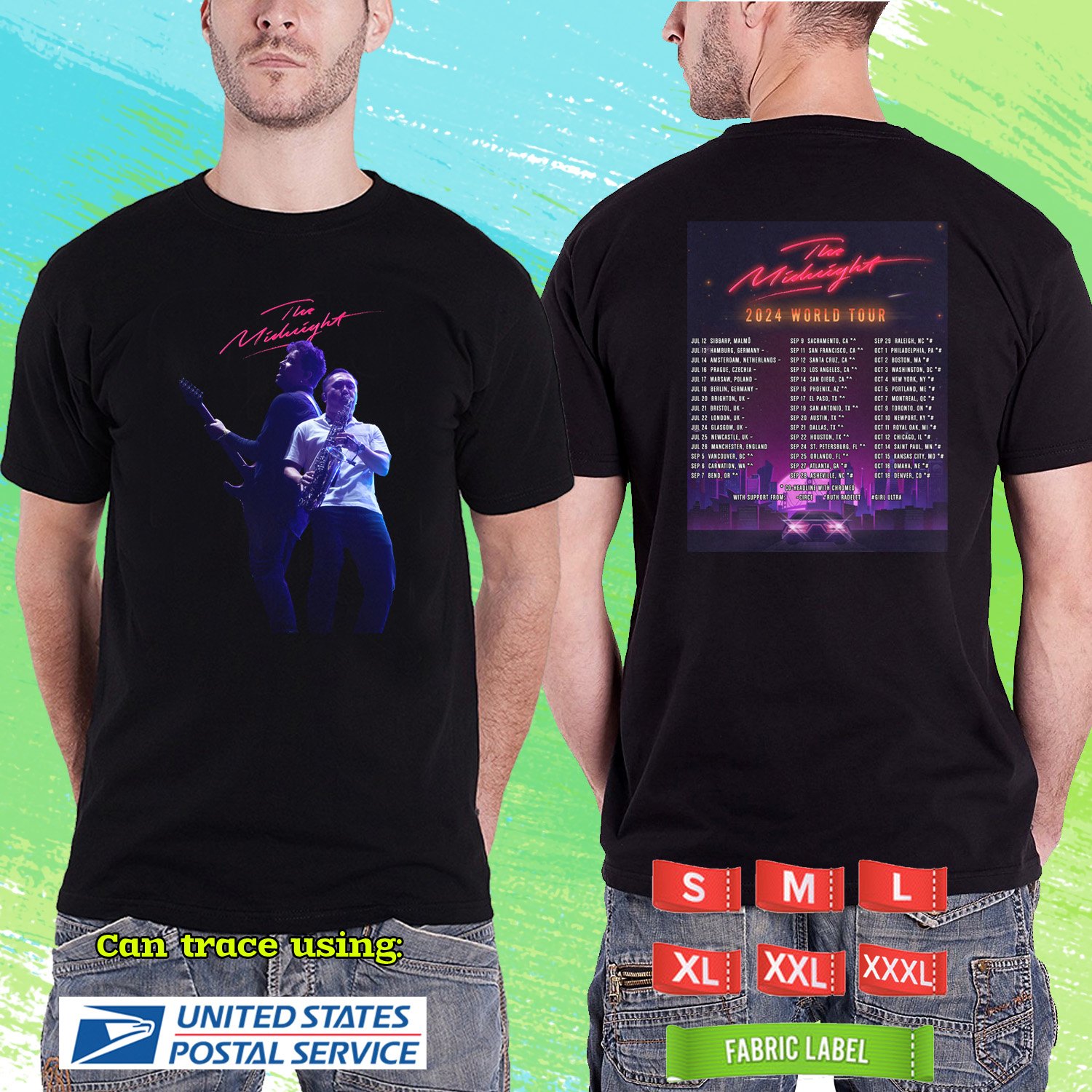 THE MIDNIGHT WORLD SUMMER FALL TOUR 2024.THE MIDNIGHT TOUR.BLACK TSHIRT UNISEX CODE RDF01