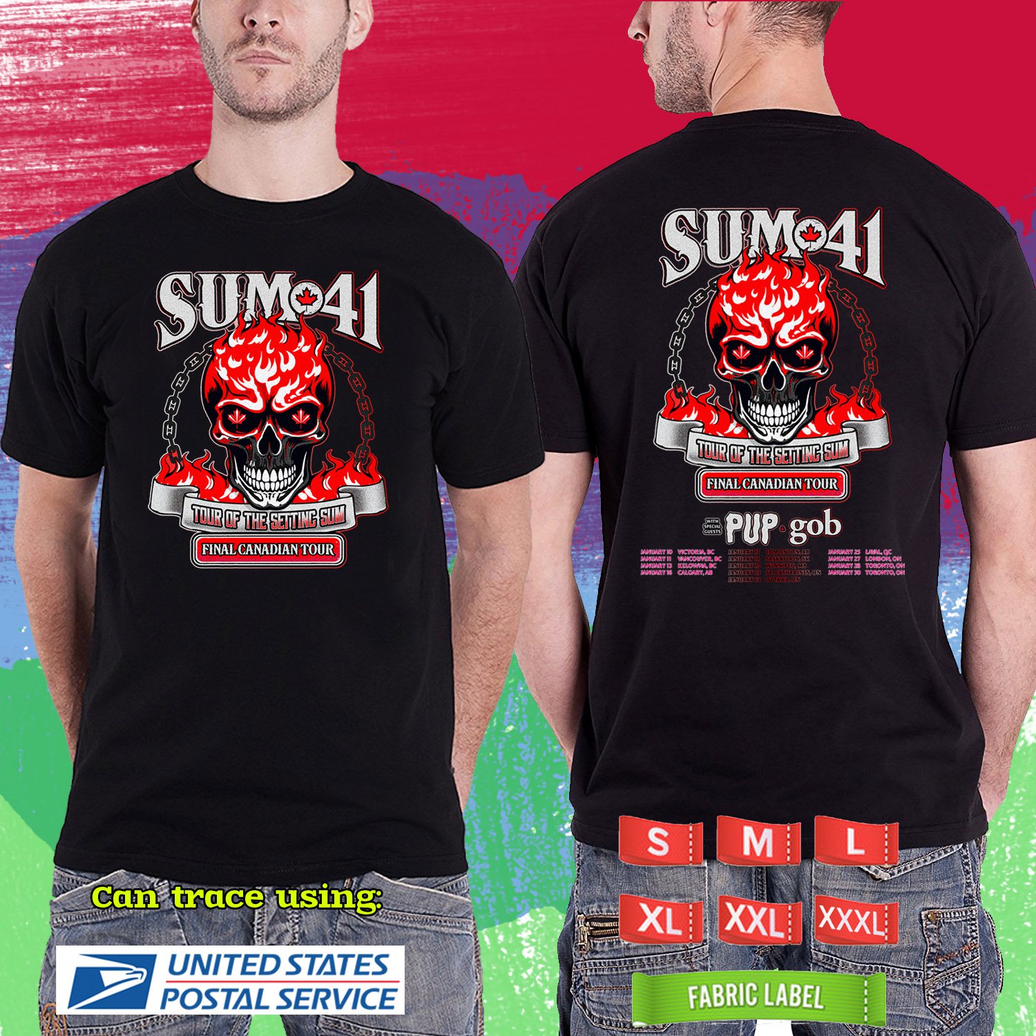 SUM41 TOUR OF THE SETTING SUM CANADA 2025. SUM41 TOUR. SUM41. BLACK TSHIRT UNISEX CODE RDF01