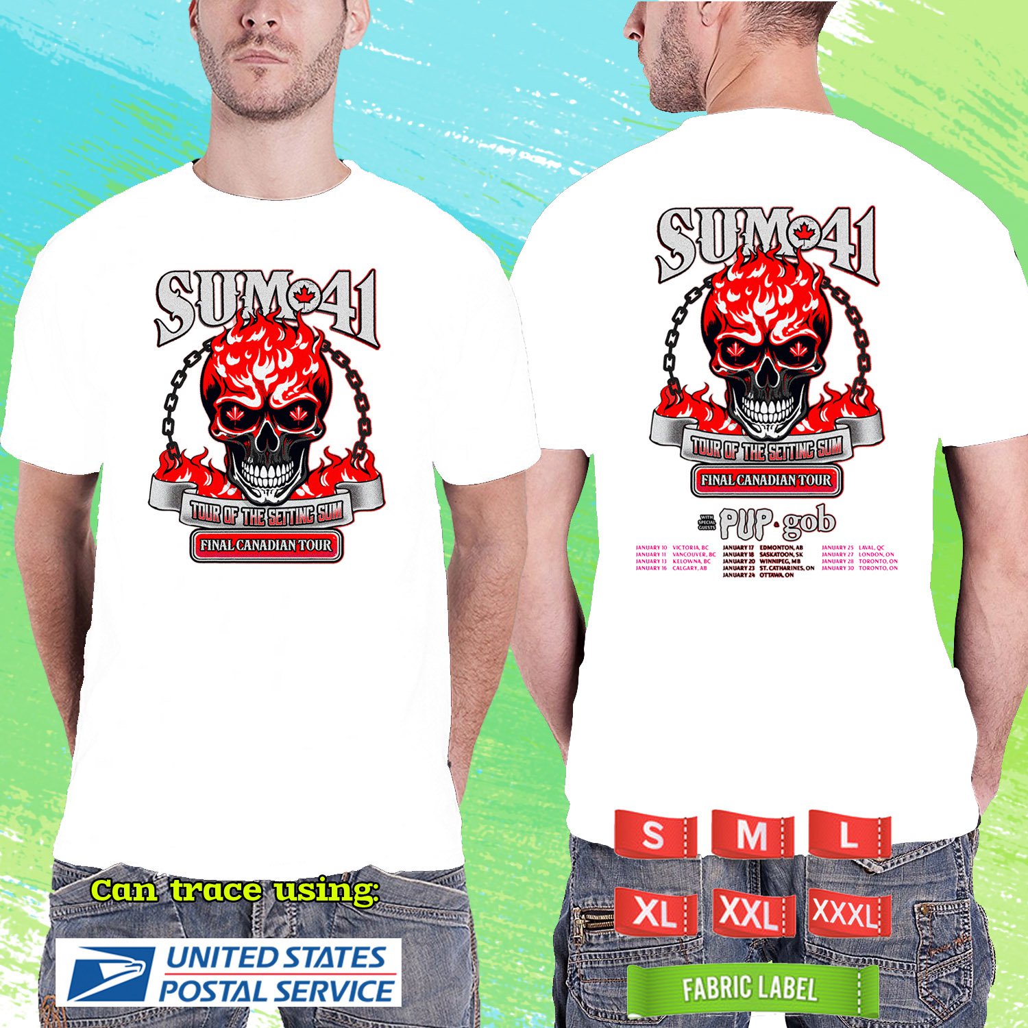 SUM41 TOUR OF THE SETTING SUM CANADA 2025. SUM41 TOUR. SUM41. WHTE TSHIRT UNISEX CODE RDF01