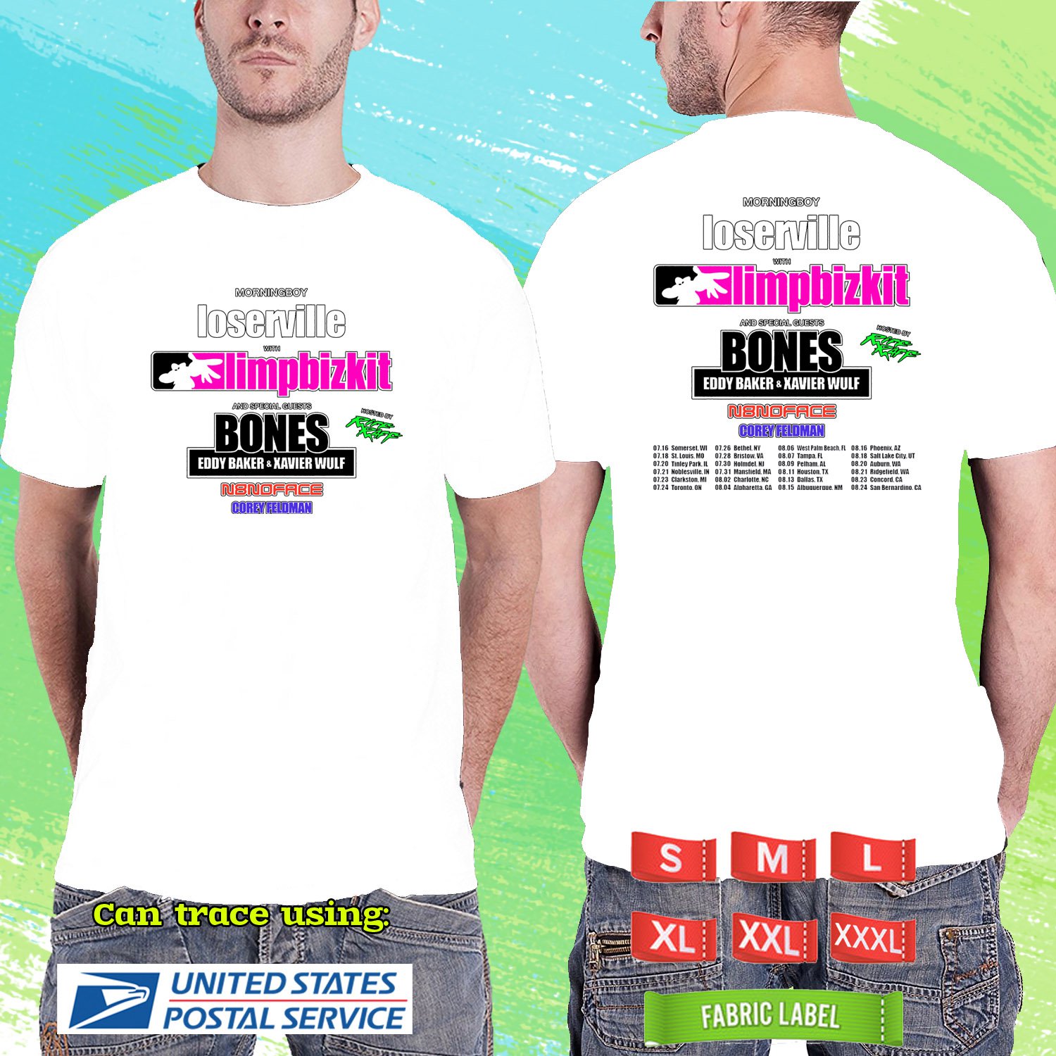 LOSERVILLE WITH LIMP BIZKIT TOUR 2024. LIMP BIZKIT TOUR. LIMP BIZKIT. WHITE TSHIRT UNISEX CODE RDF01