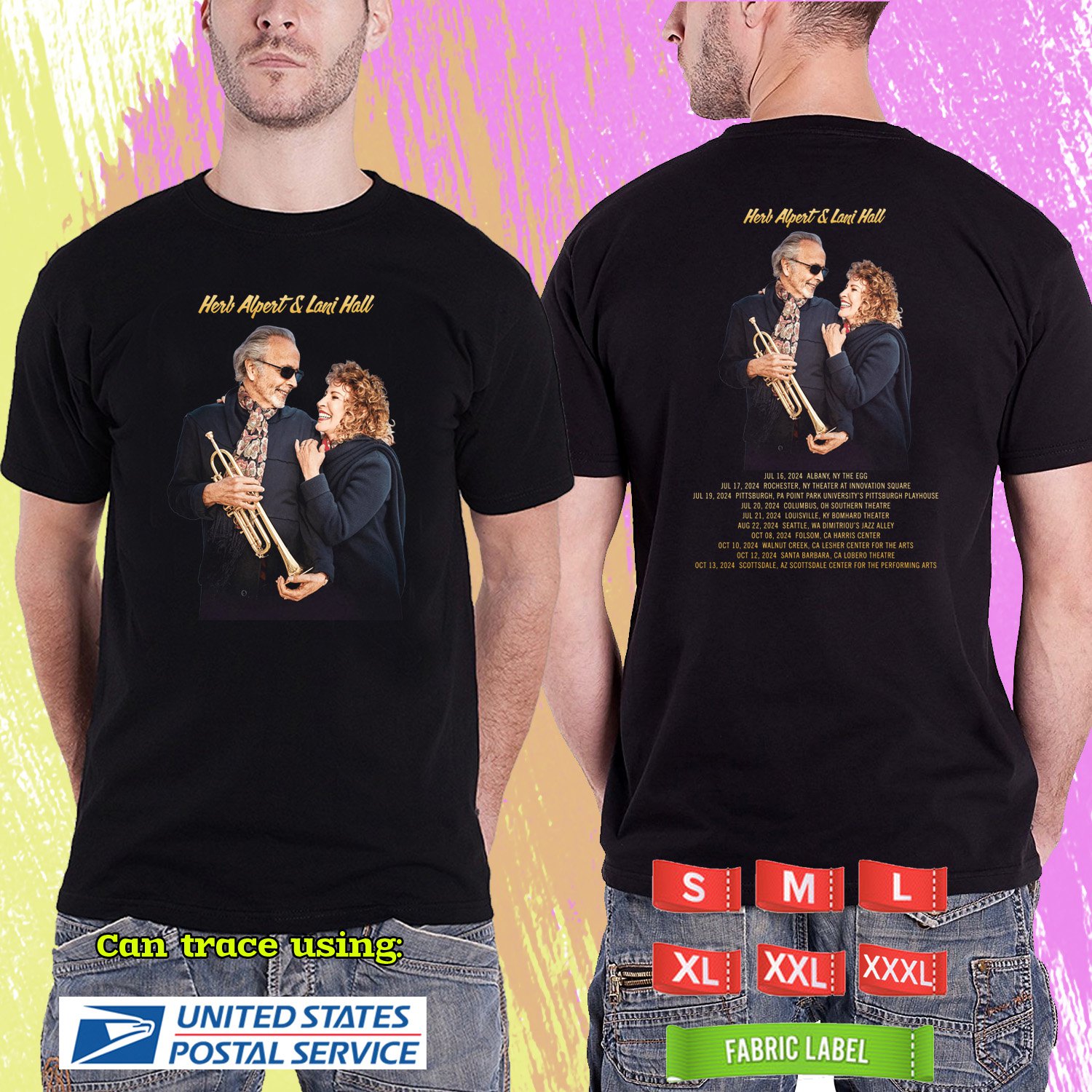 HERB ALPERT W LANI HALL FALL TOUR 2024. HERB ALPERT TOUR. BLACK TSHIRT UNISEX CODE RDF01