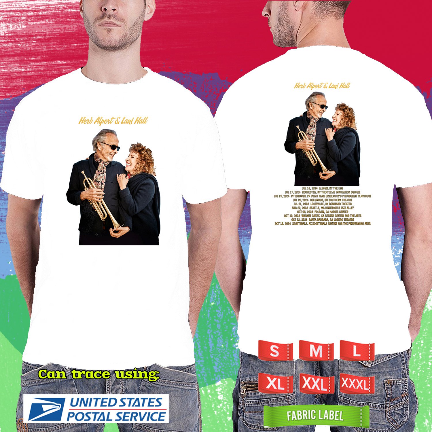 HERB ALPERT W LANI HALL FALL TOUR 2024. HERB ALPERT TOUR. WHITE TSHIRT UNISEX CODE RDF01
