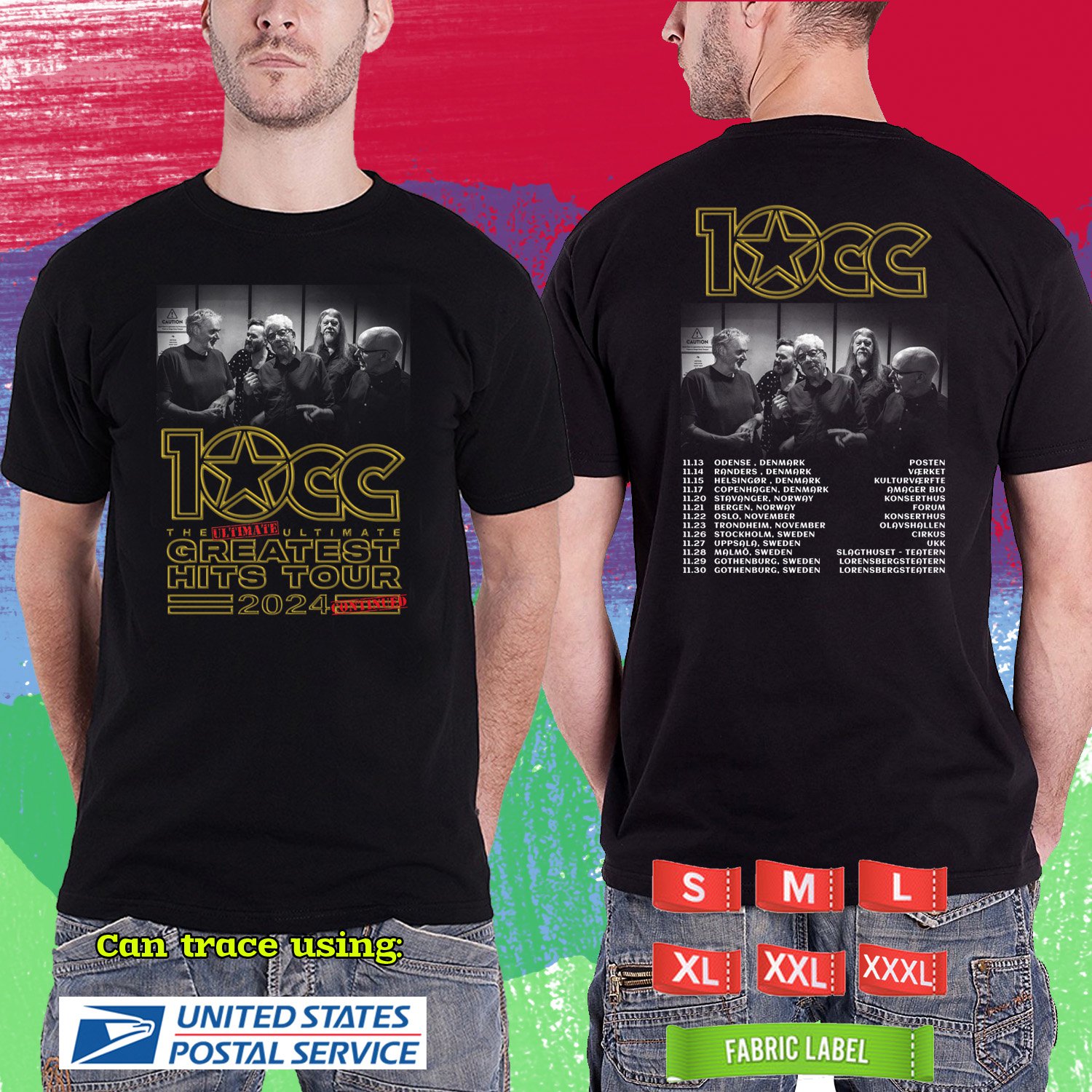 10CC THE ULTIMATE GREATEST HITS EUROPE TOUR 2024. 10CC TOUR. BLACK TSHIRT UNISEX CODE RDF01