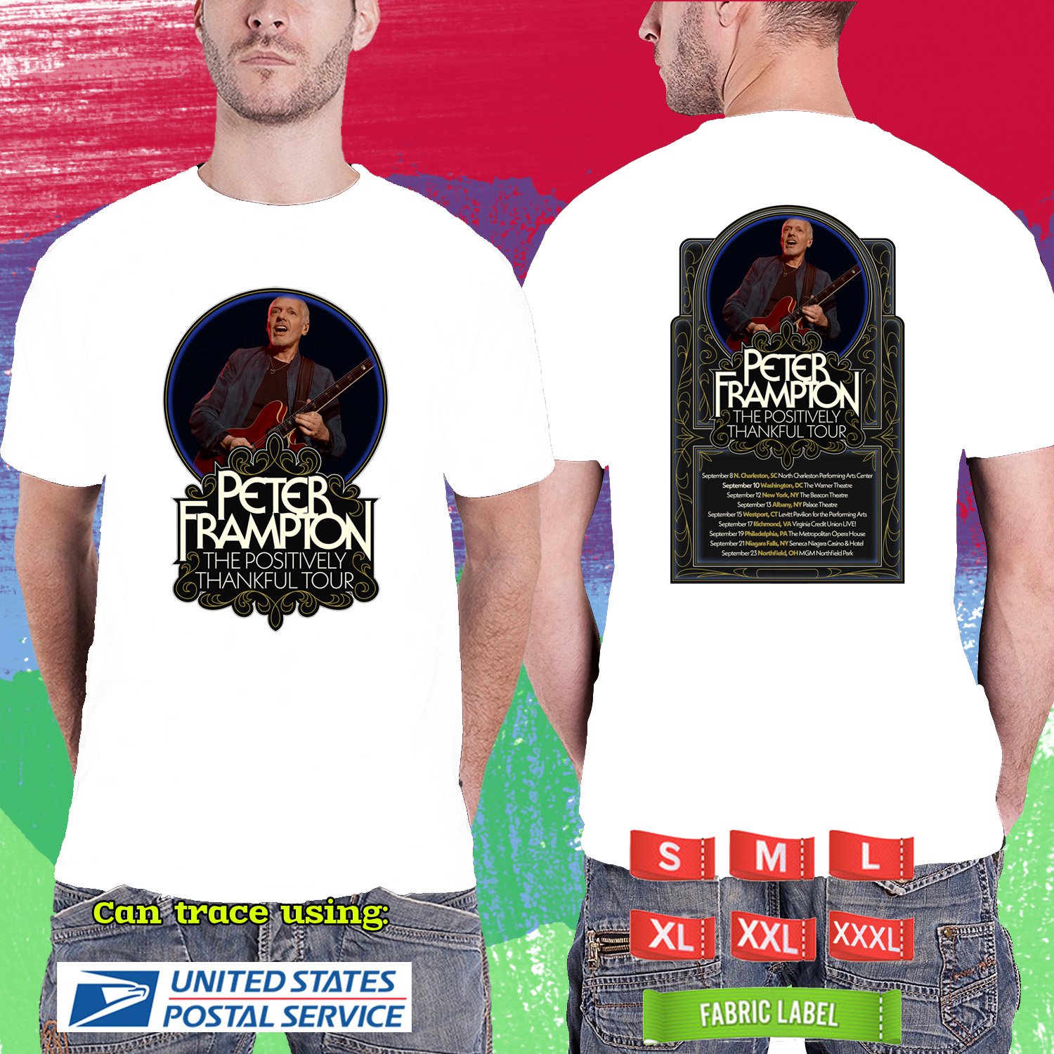 PETER FRAMPTON THE POSITIVELY THANKFUL TOUR 2024. PETER FRAMPTON. WHITE TSHIRT UNISEX CODE RDF01